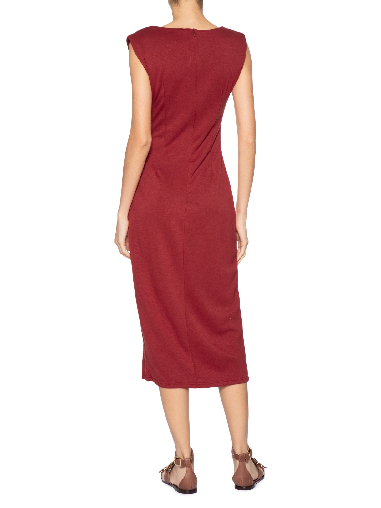 Vestido Midi Drapeado Com Fenda Vermelho Basiq