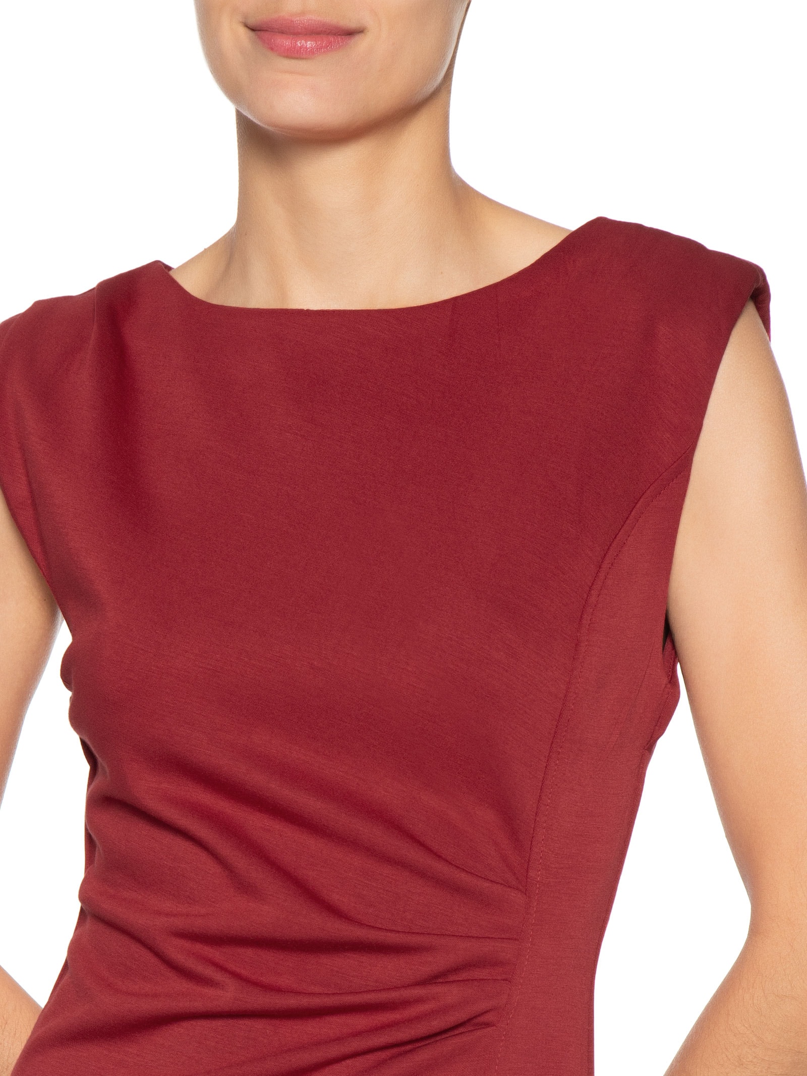 Vestido Midi Drapeado Com Fenda Vermelho Basiq