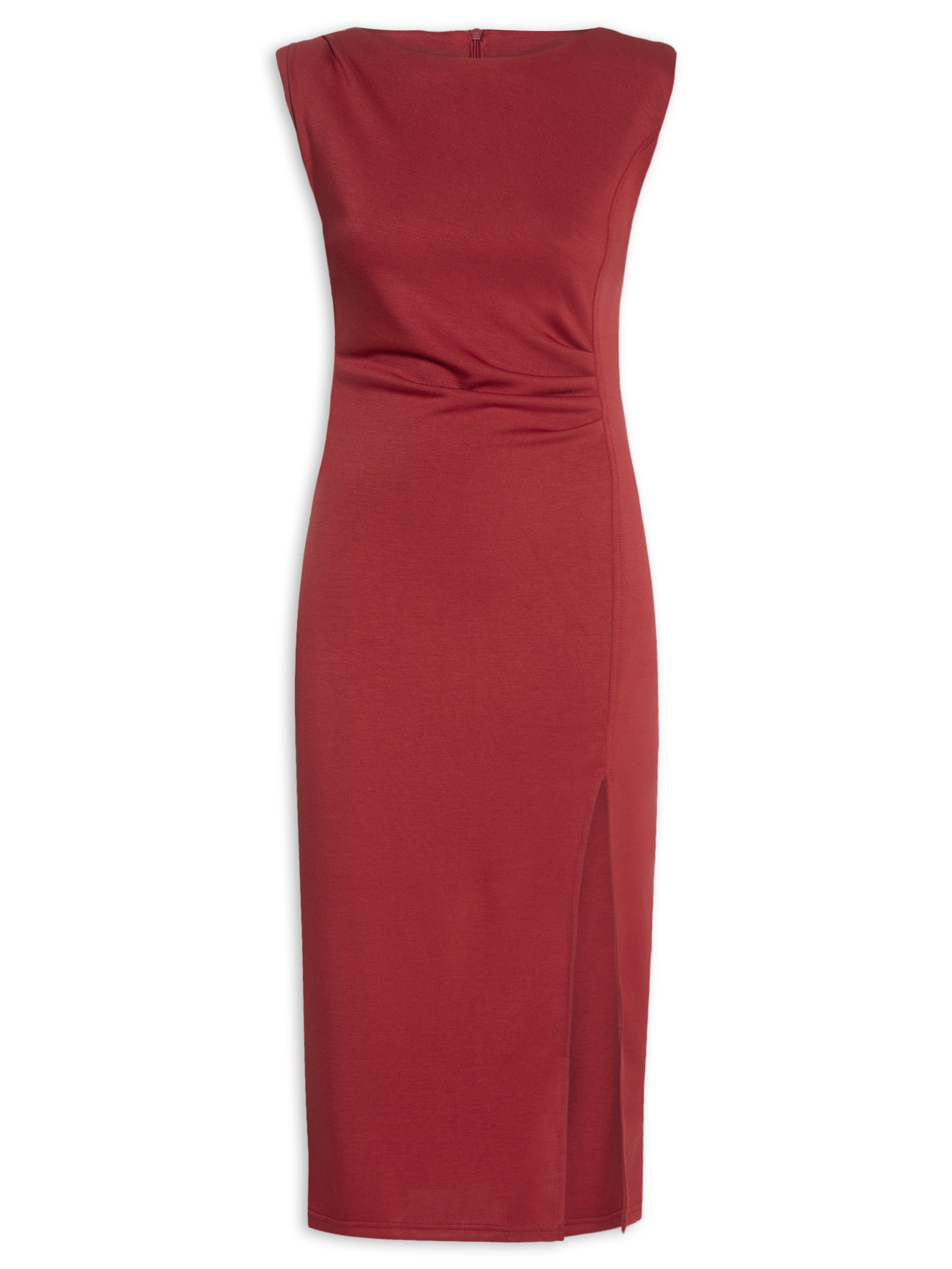 Vestido Midi Drapeado Com Fenda Vermelho Basiq