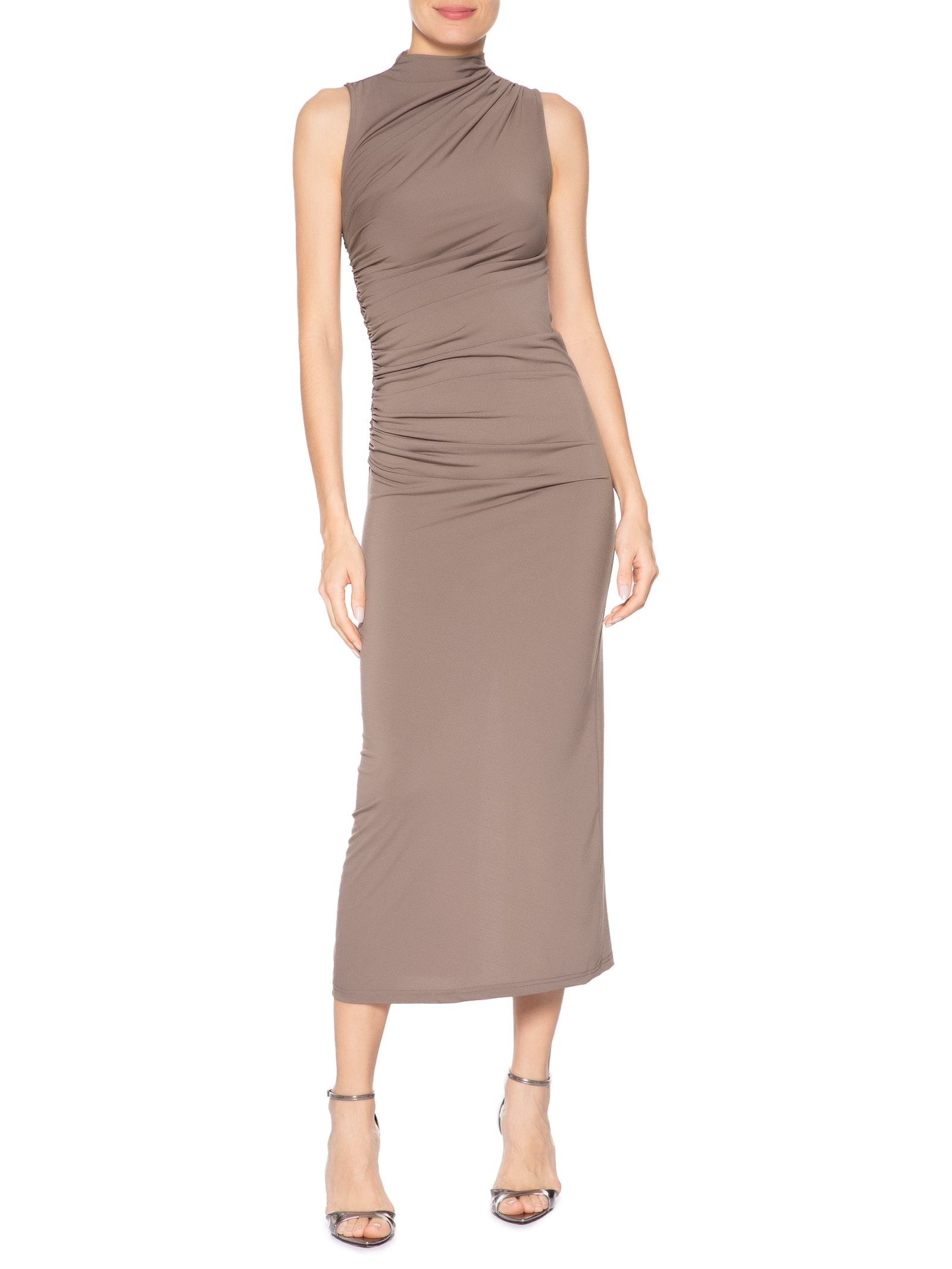 Vestido Midi Drapeado Marrom Market 33