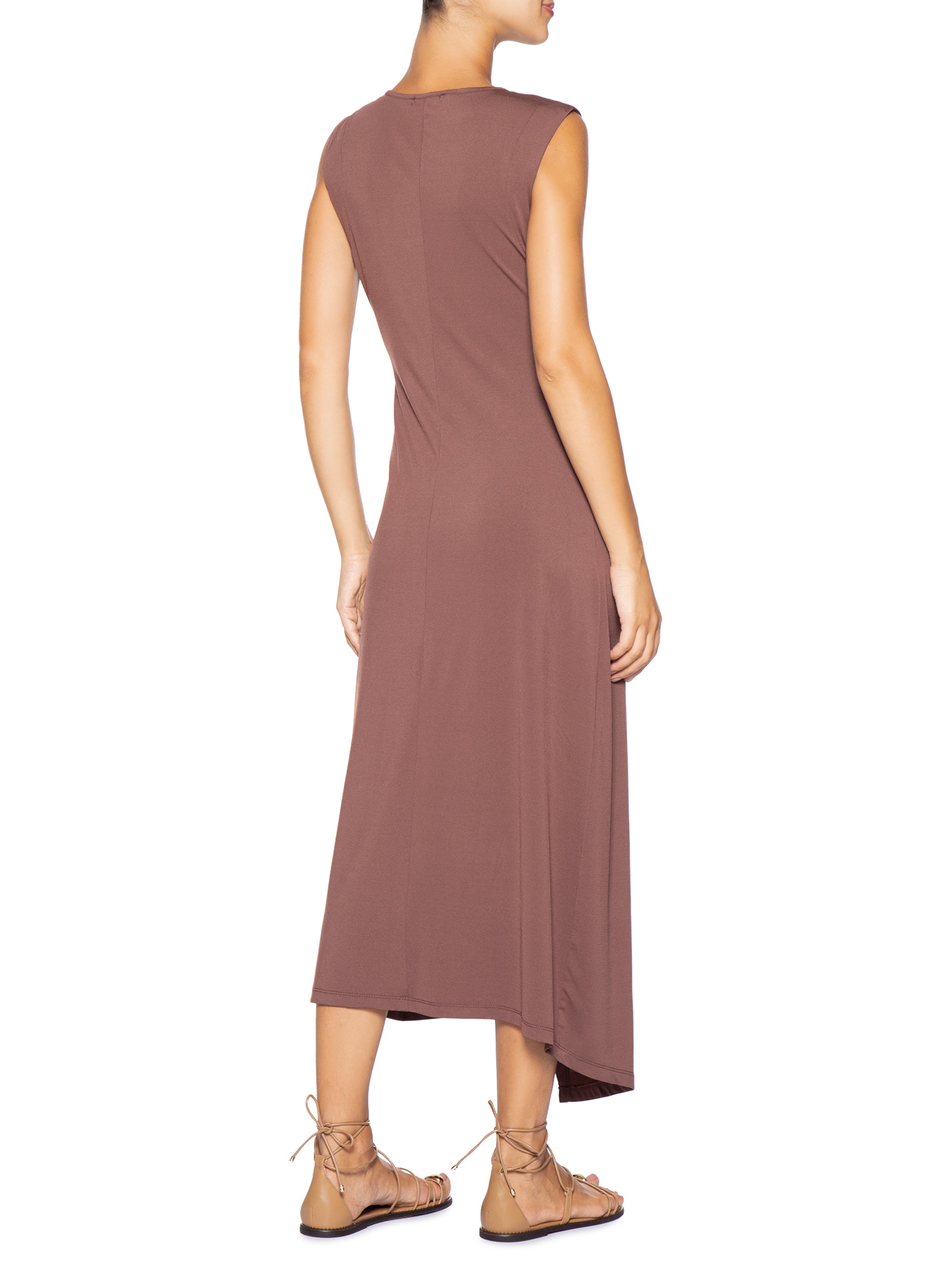 Vestido Midi Drapeado Marrom Basiq