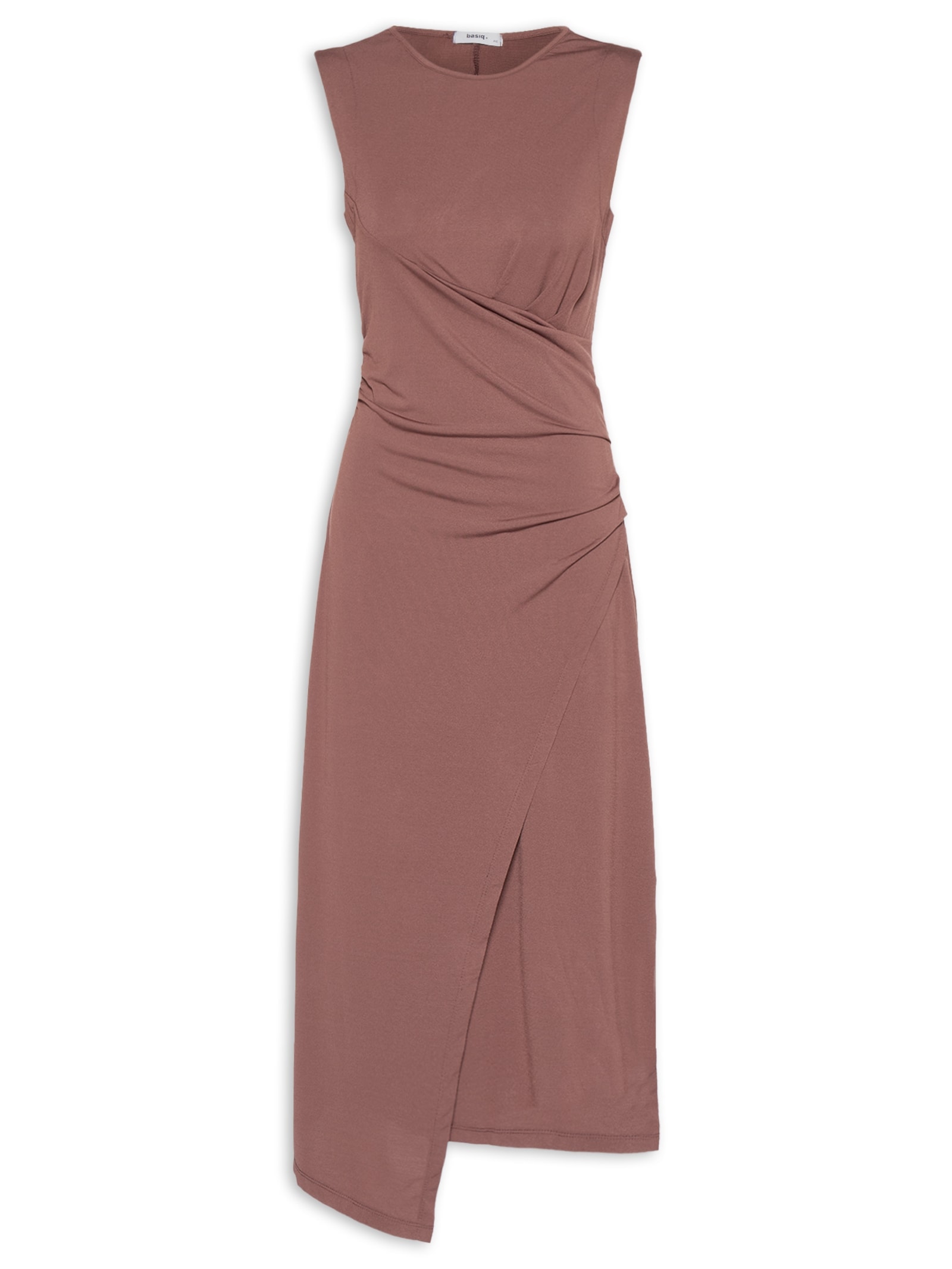 Vestido Midi Drapeado Marrom Basiq