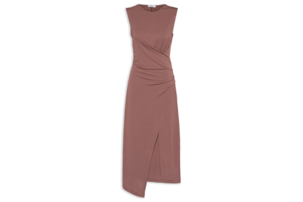 Vestido Midi Drapeado - Marrom