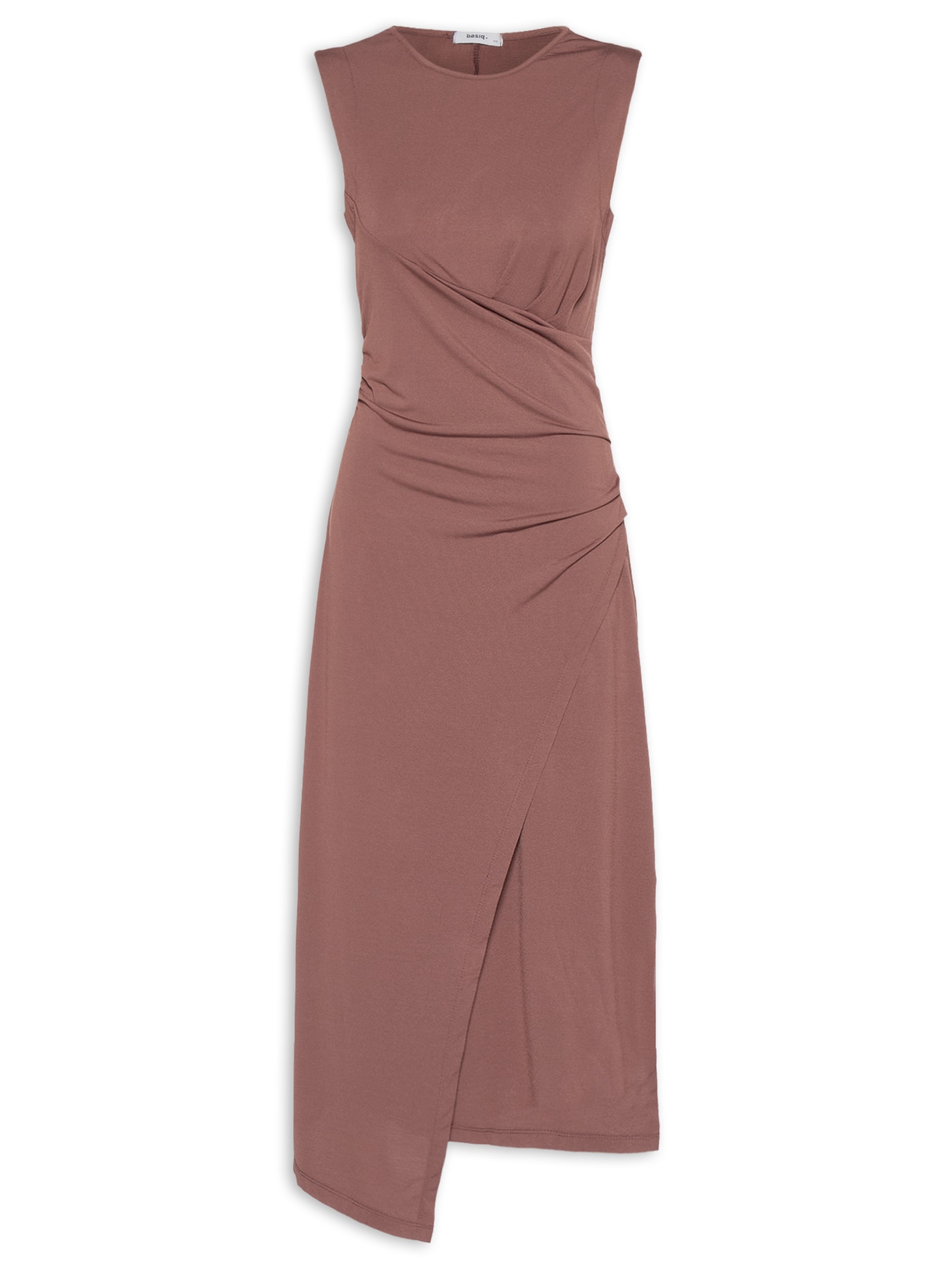 Vestido Midi Drapeado Marrom Basiq