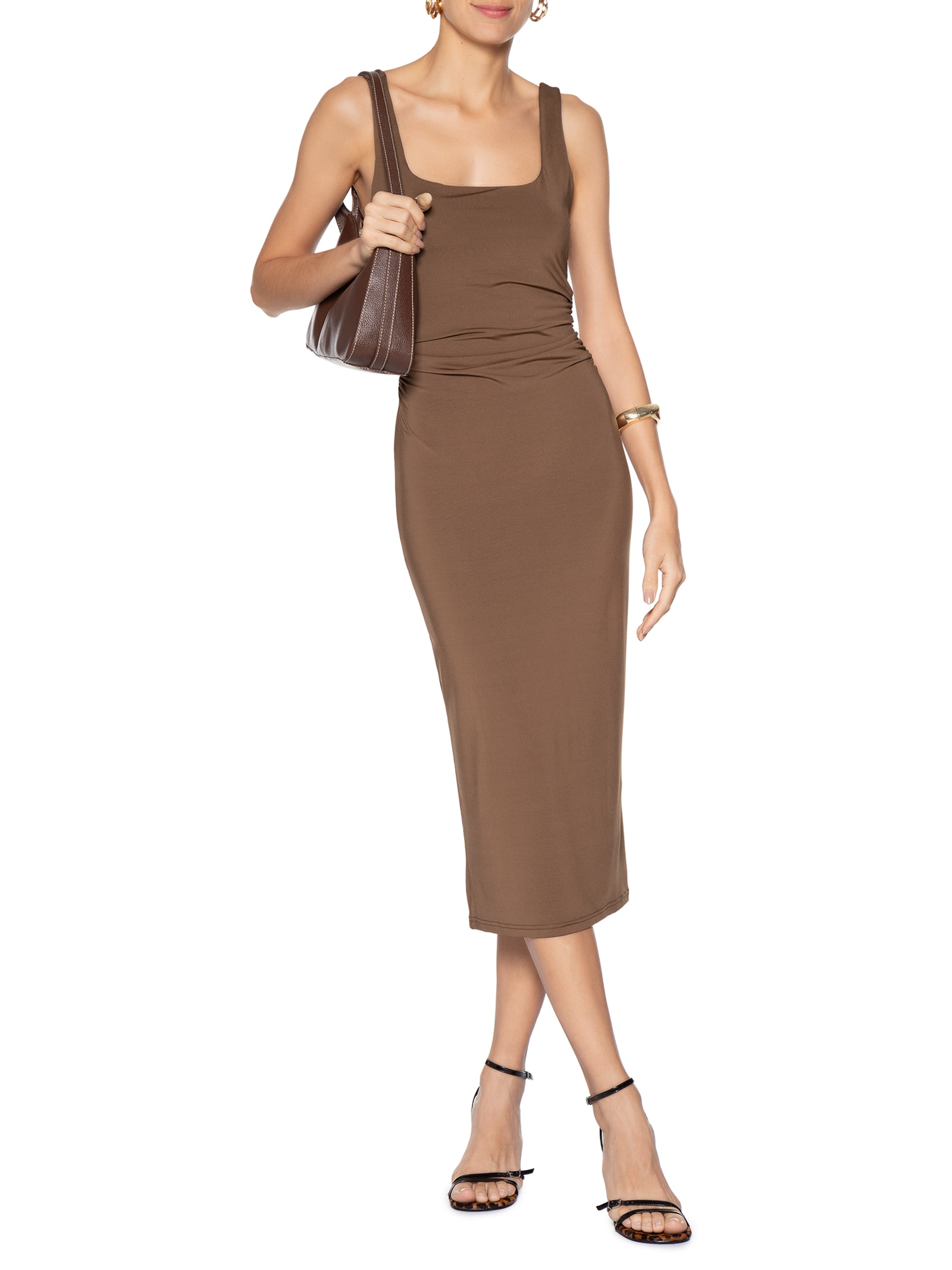 Vestido Midi Drapeado Marrom Market 33