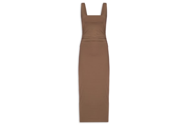 Vestido Midi Drapeado - Marrom