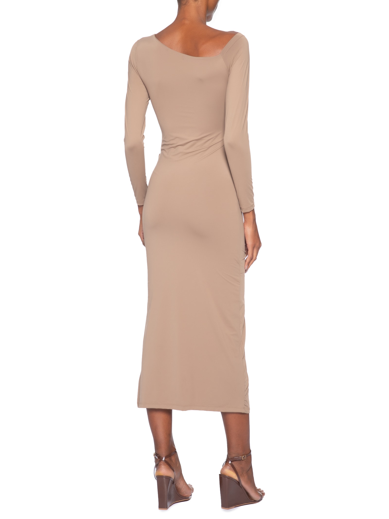 Vestido Midi Drapeado Marrom Market 33