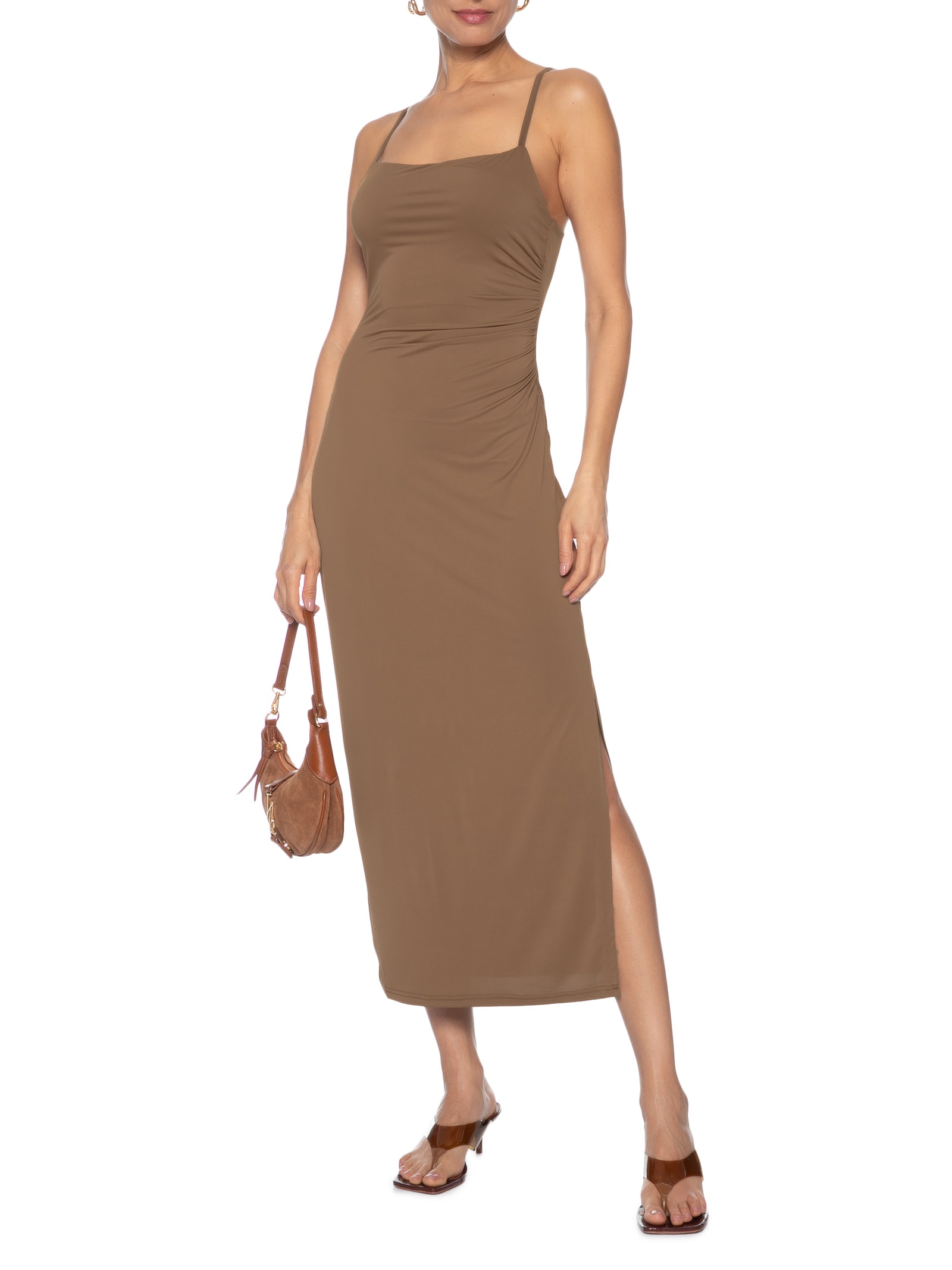 Vestido Midi Drapeado Marrom Market 33