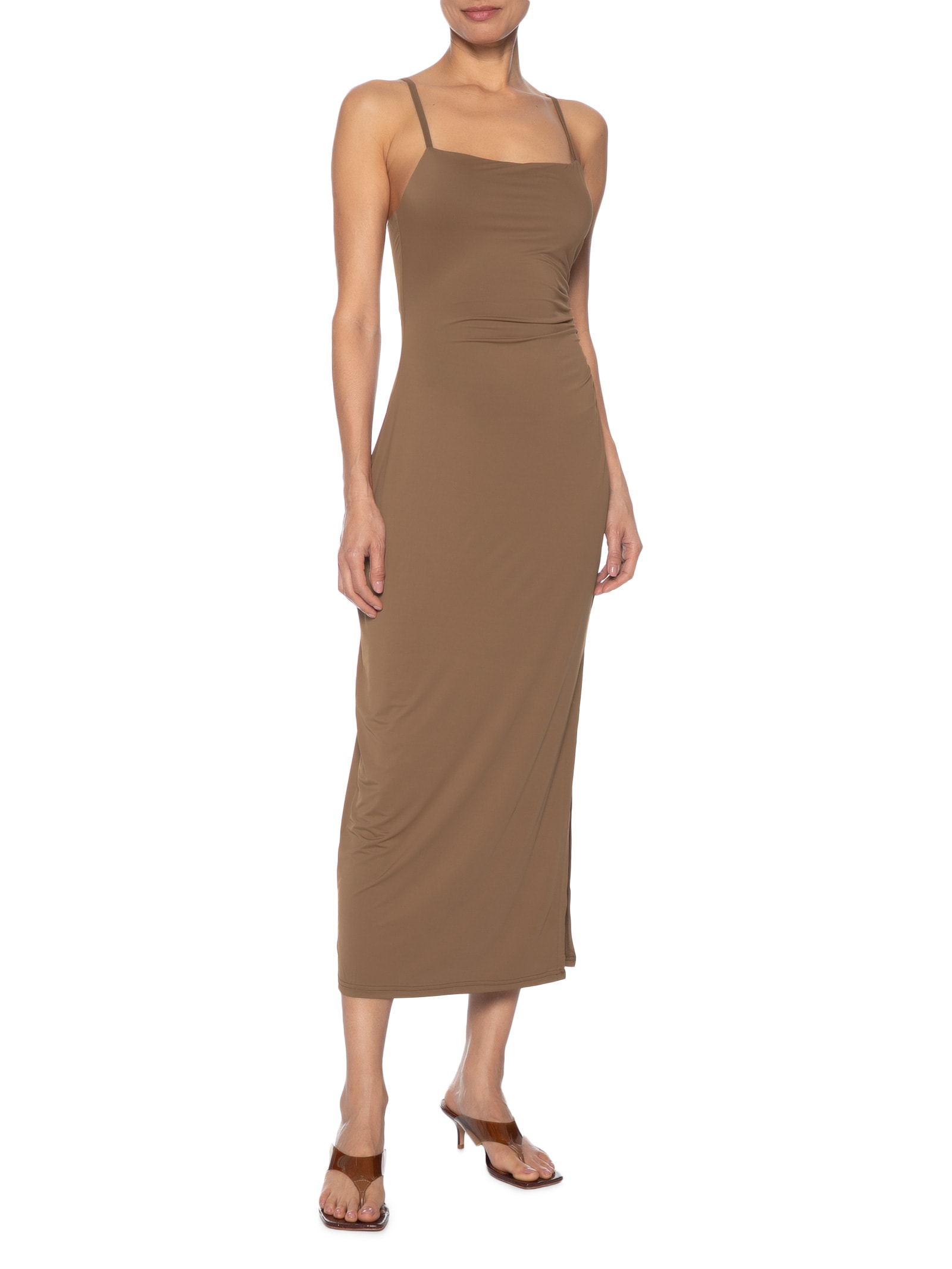 Vestido Midi Drapeado Marrom Market 33