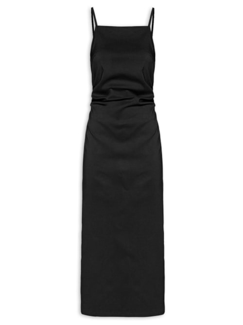 Vestido Midi Drapeado – Preto