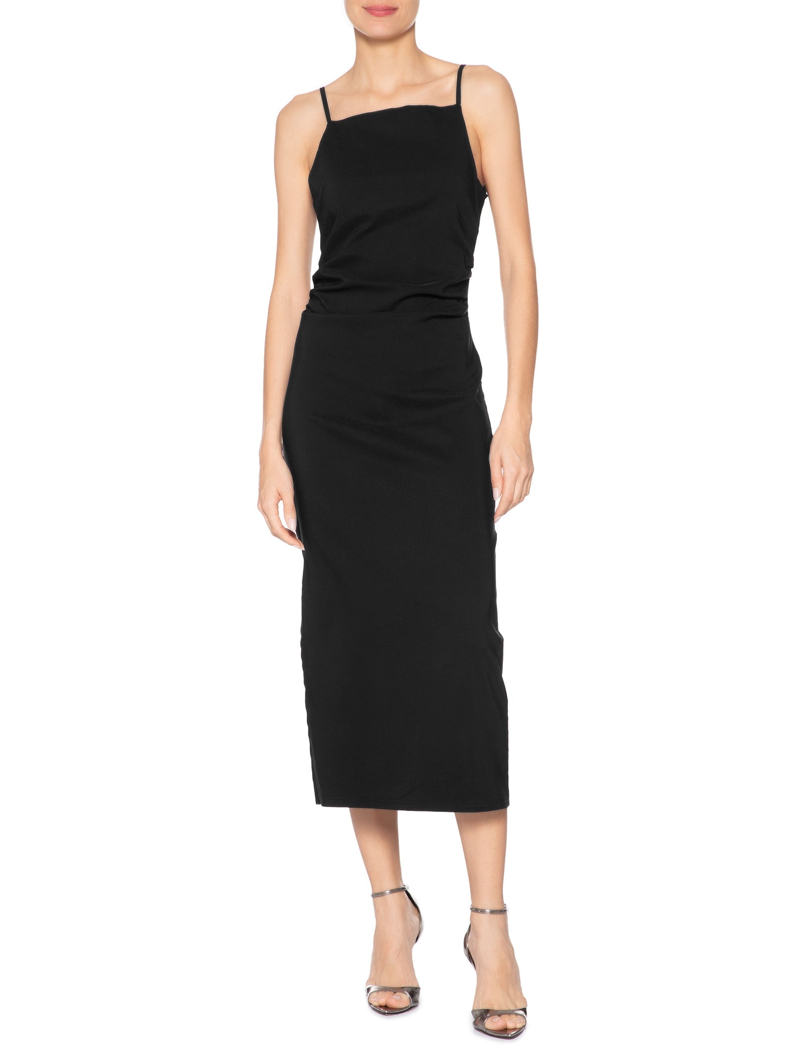 Vestido Midi Drapeado Preto Market 33