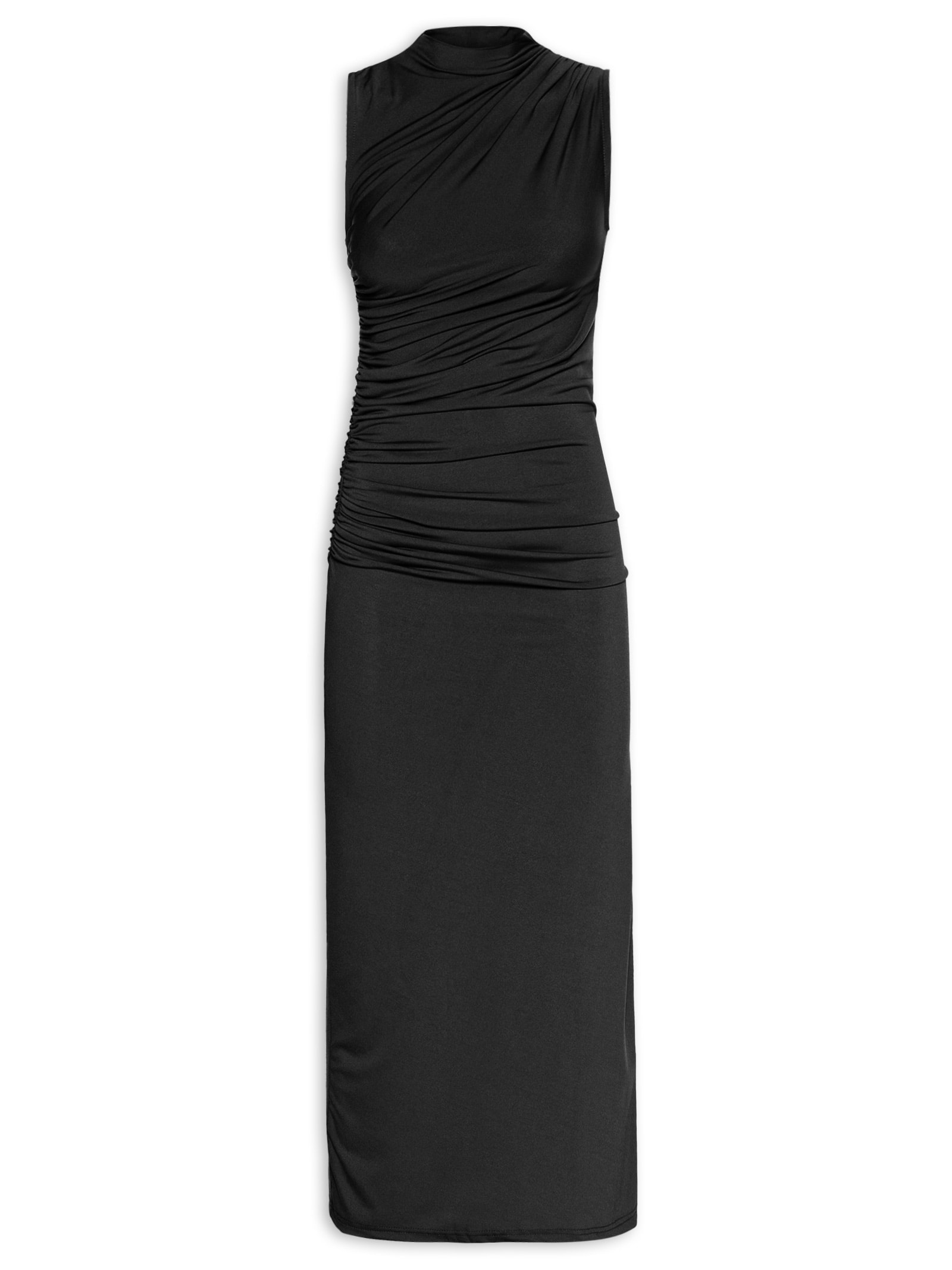 Vestido Midi Drapeado Preto Market 33