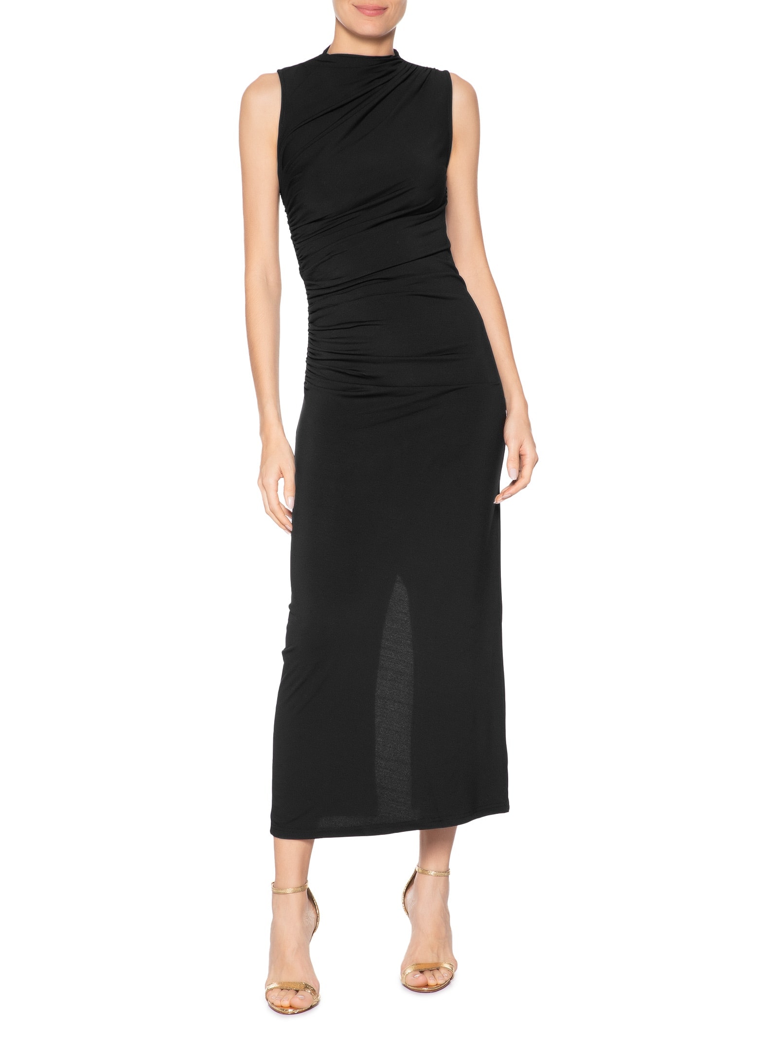 Vestido Midi Drapeado Preto Market 33