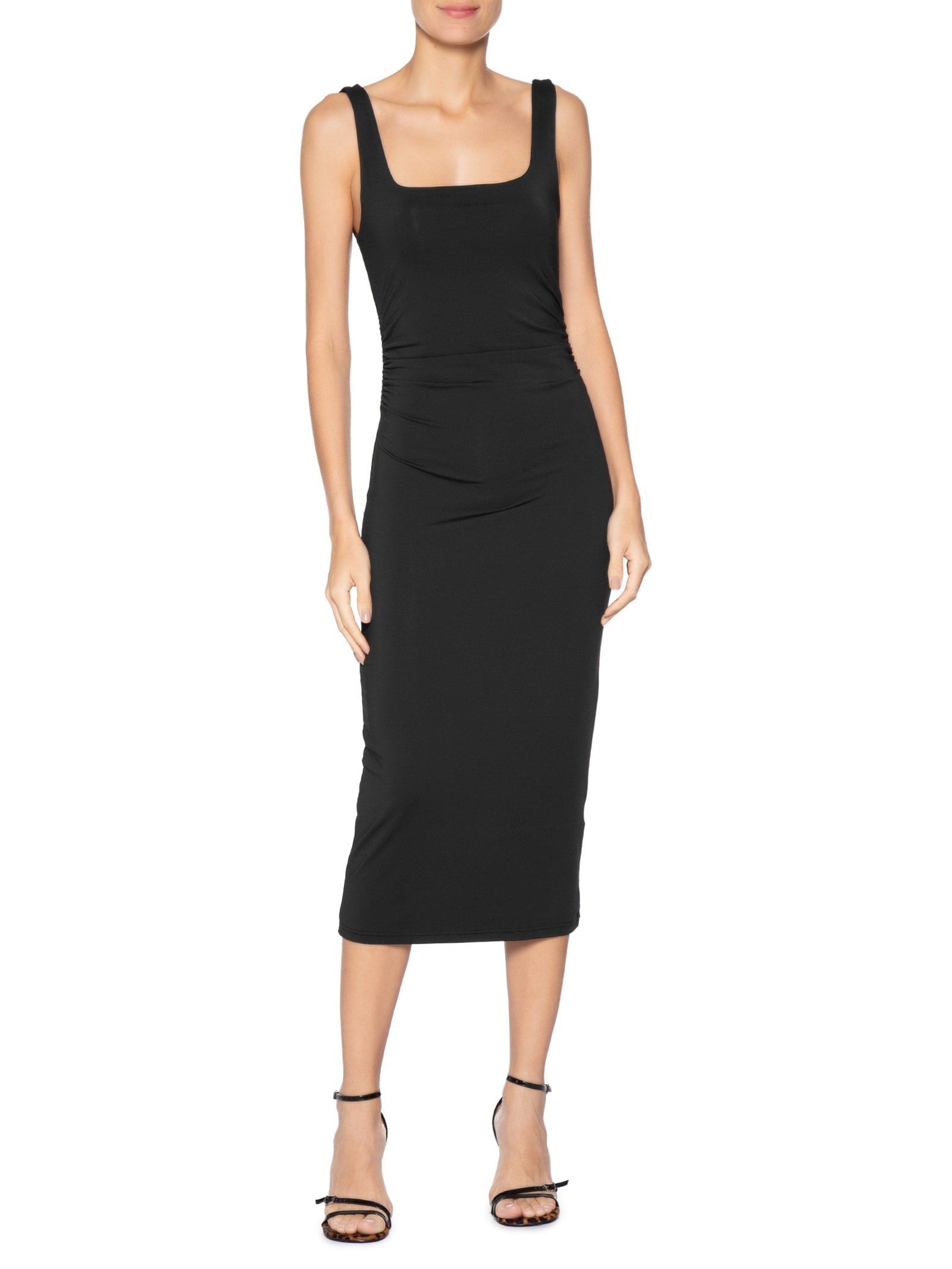 Vestido Midi Drapeado Preto Market 33