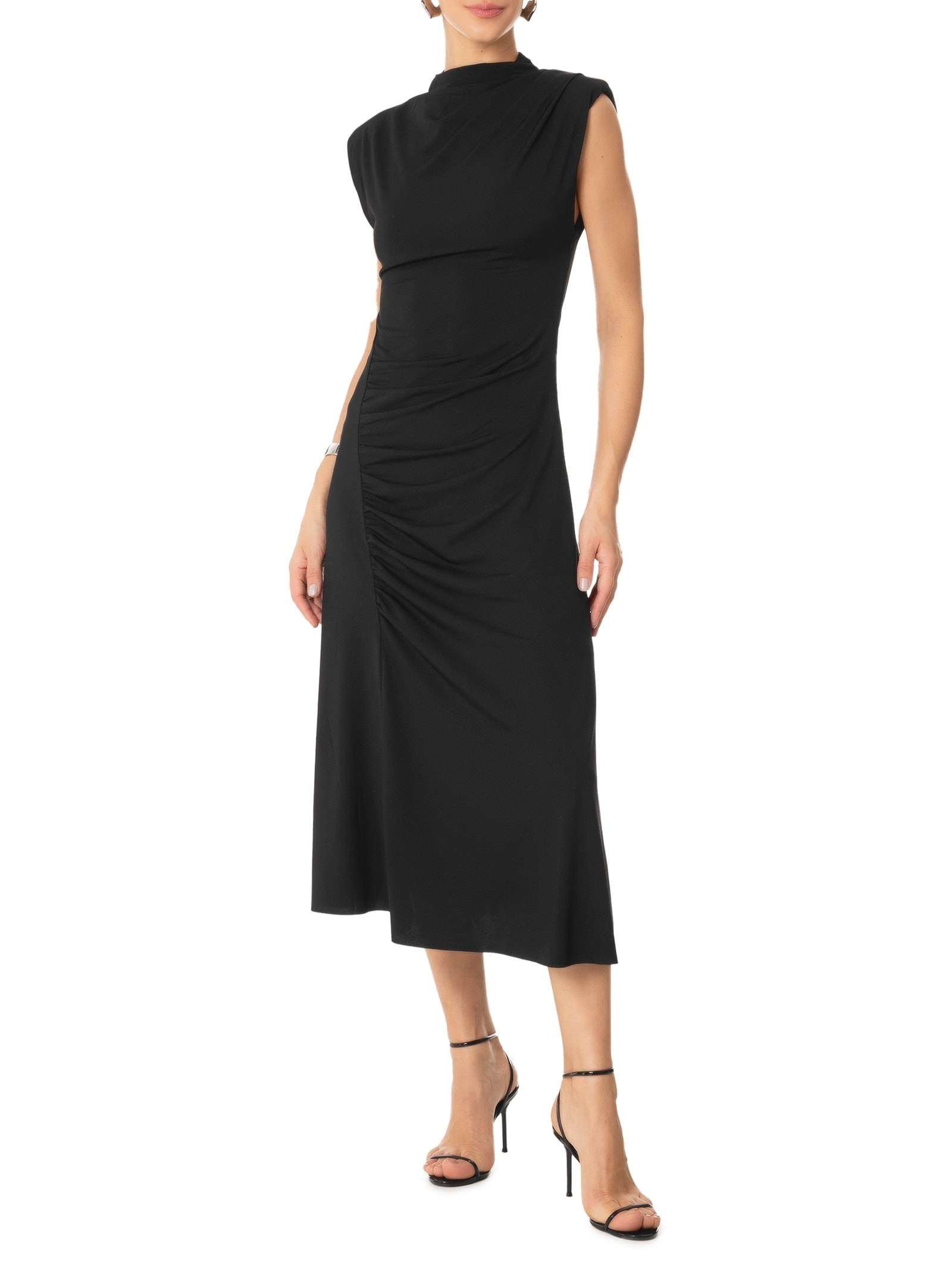 Vestido Midi Drapeado Preto Market 33