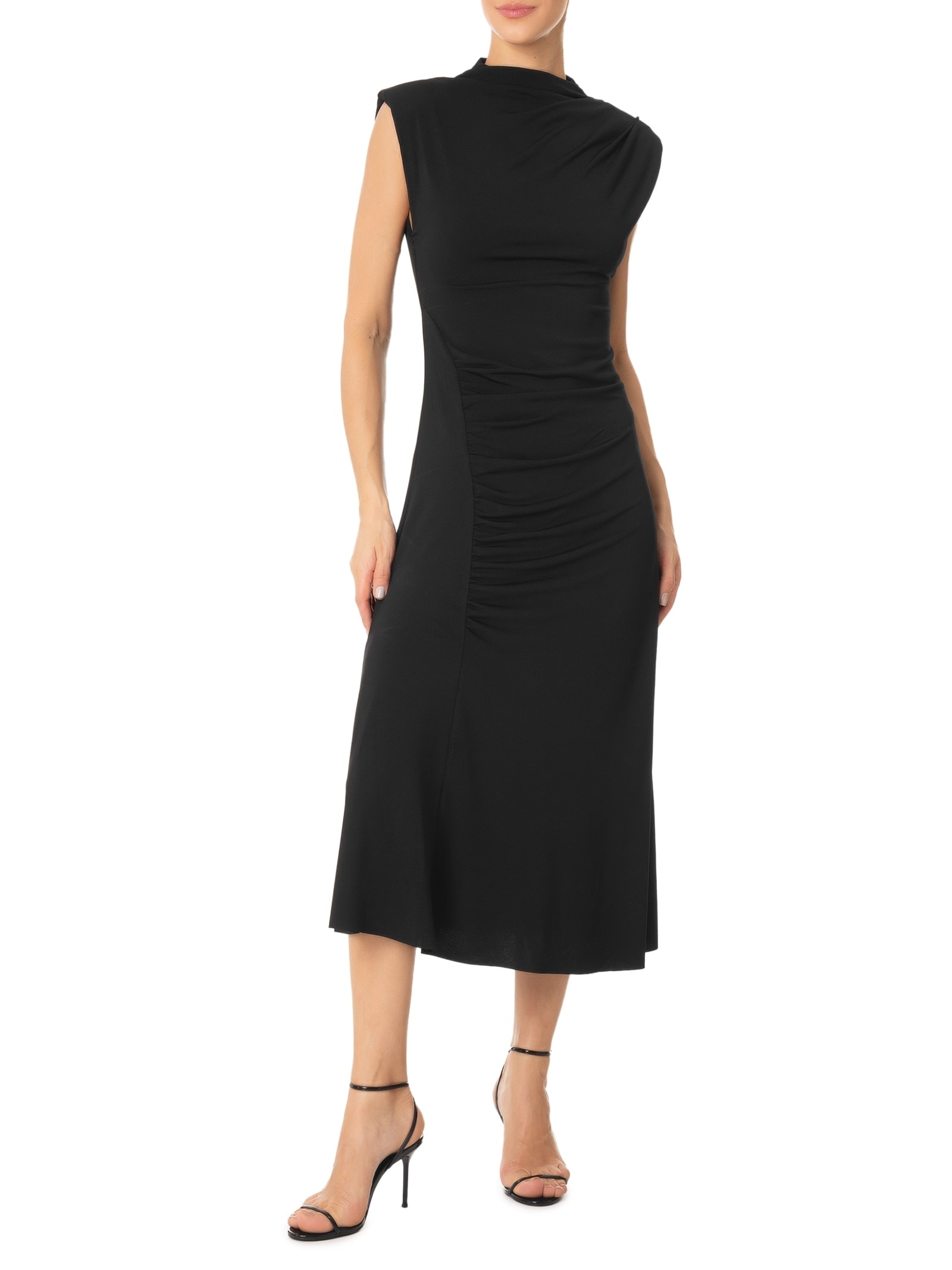 Vestido Midi Drapeado Preto Market 33