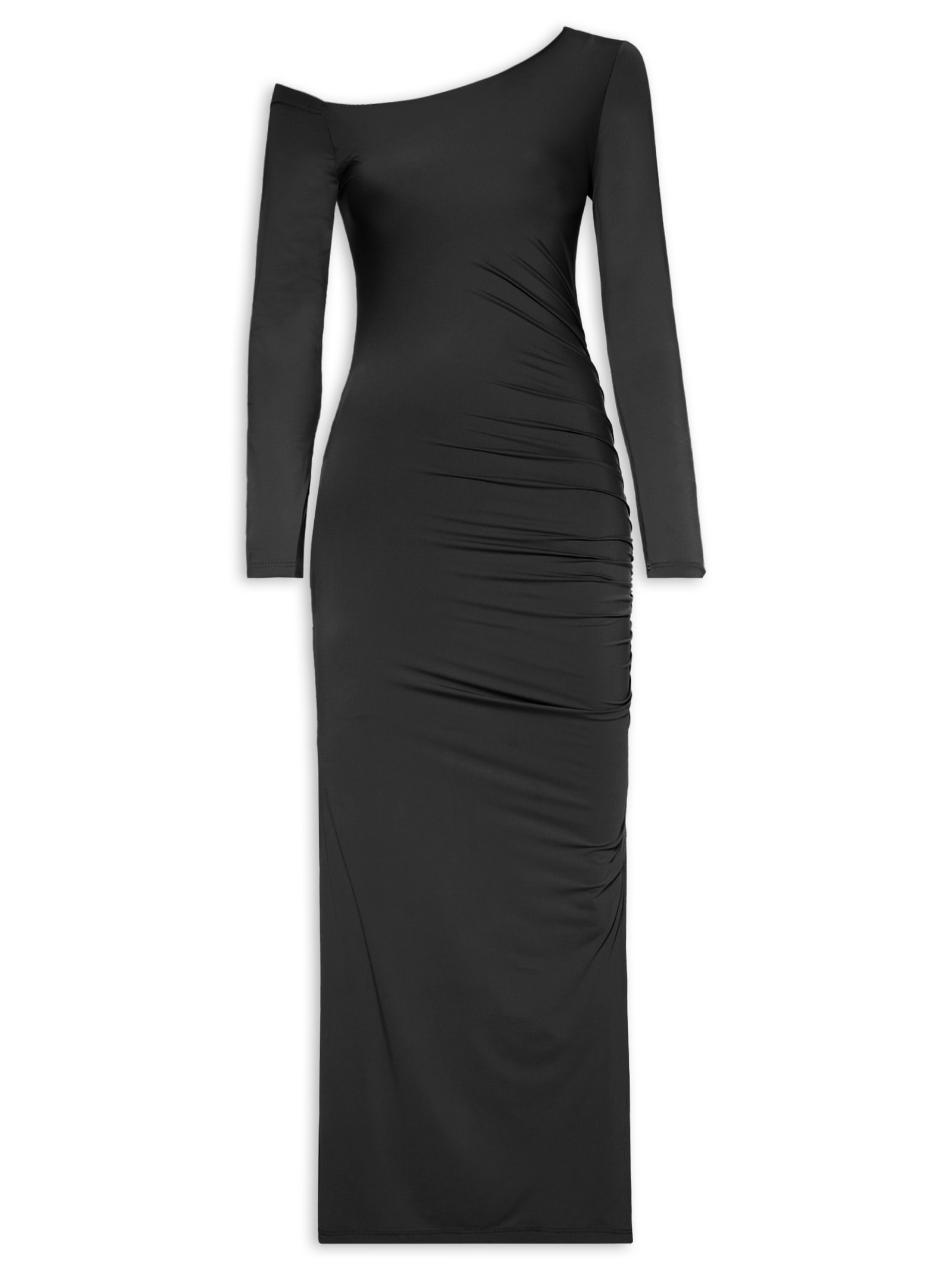 Vestido Midi Drapeado Preto Market 33