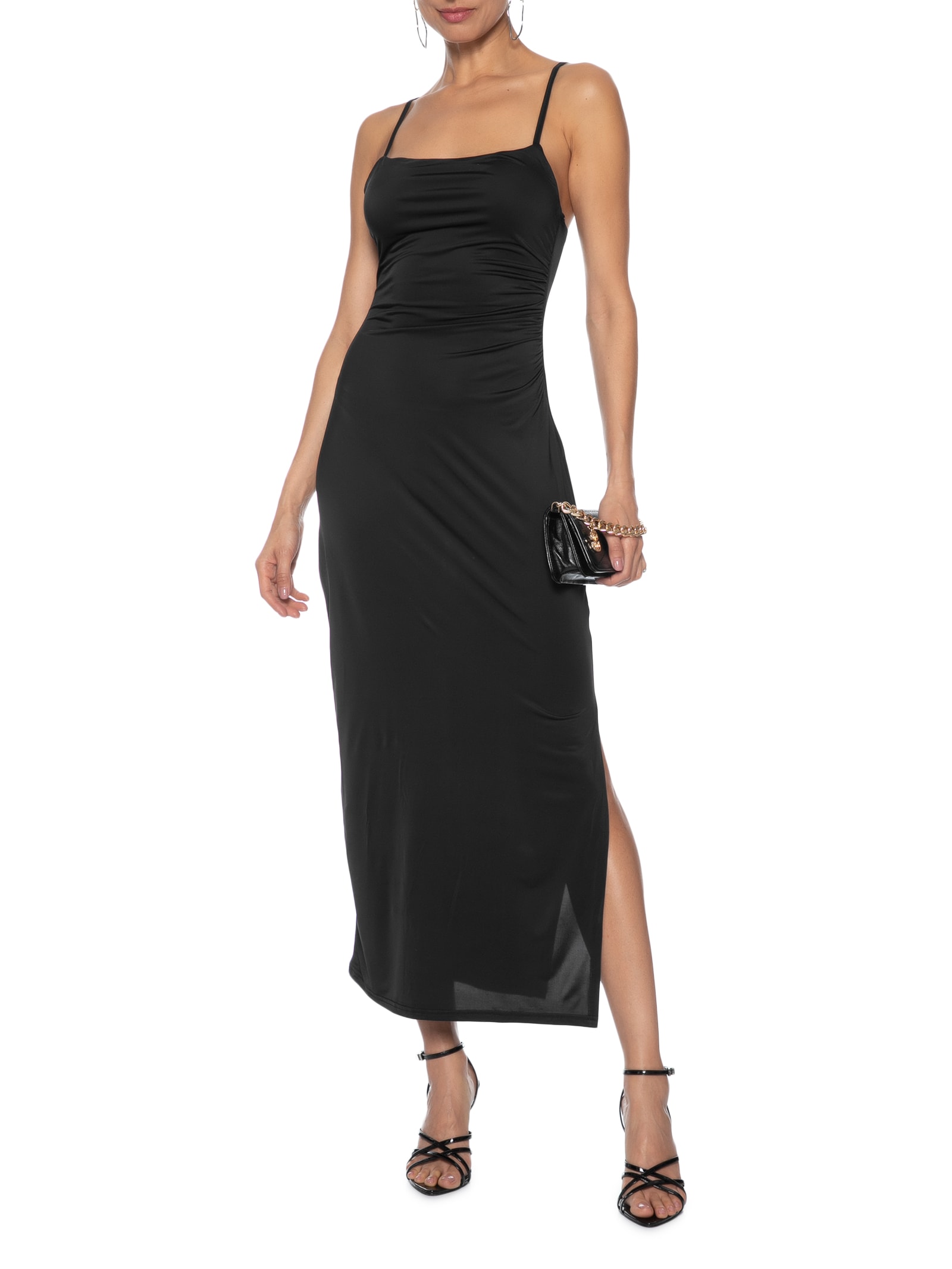 Vestido Midi Drapeado Preto Market 33