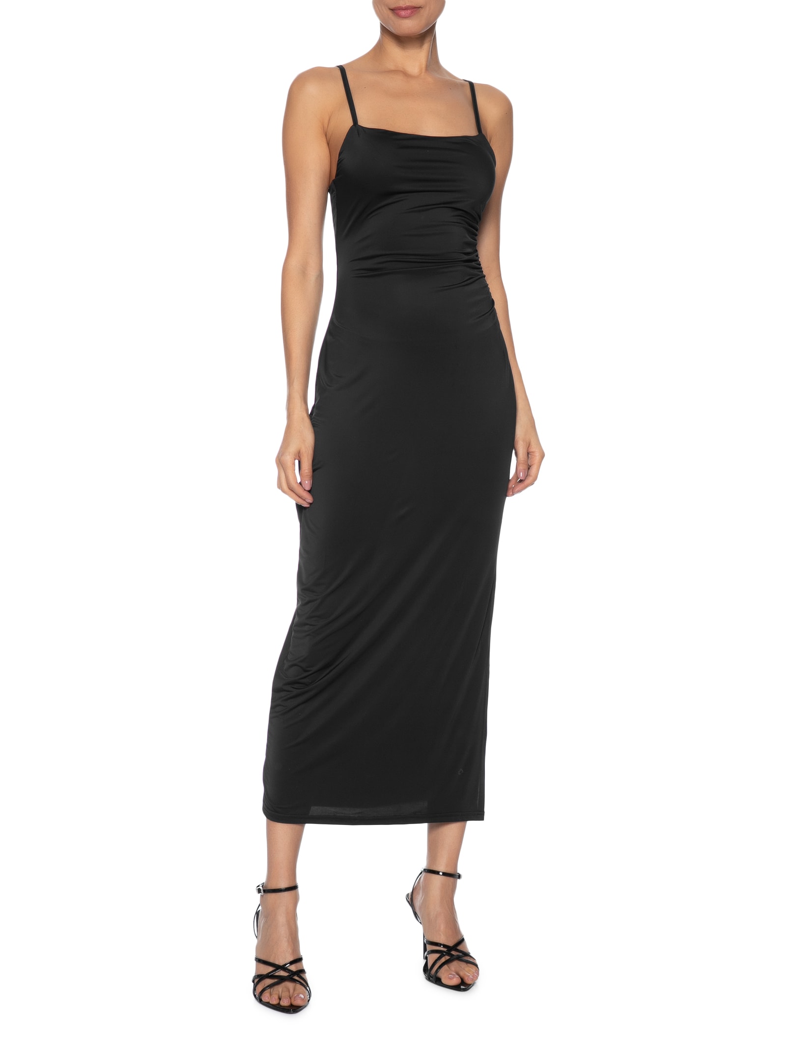 Vestido Midi Drapeado Preto Market 33