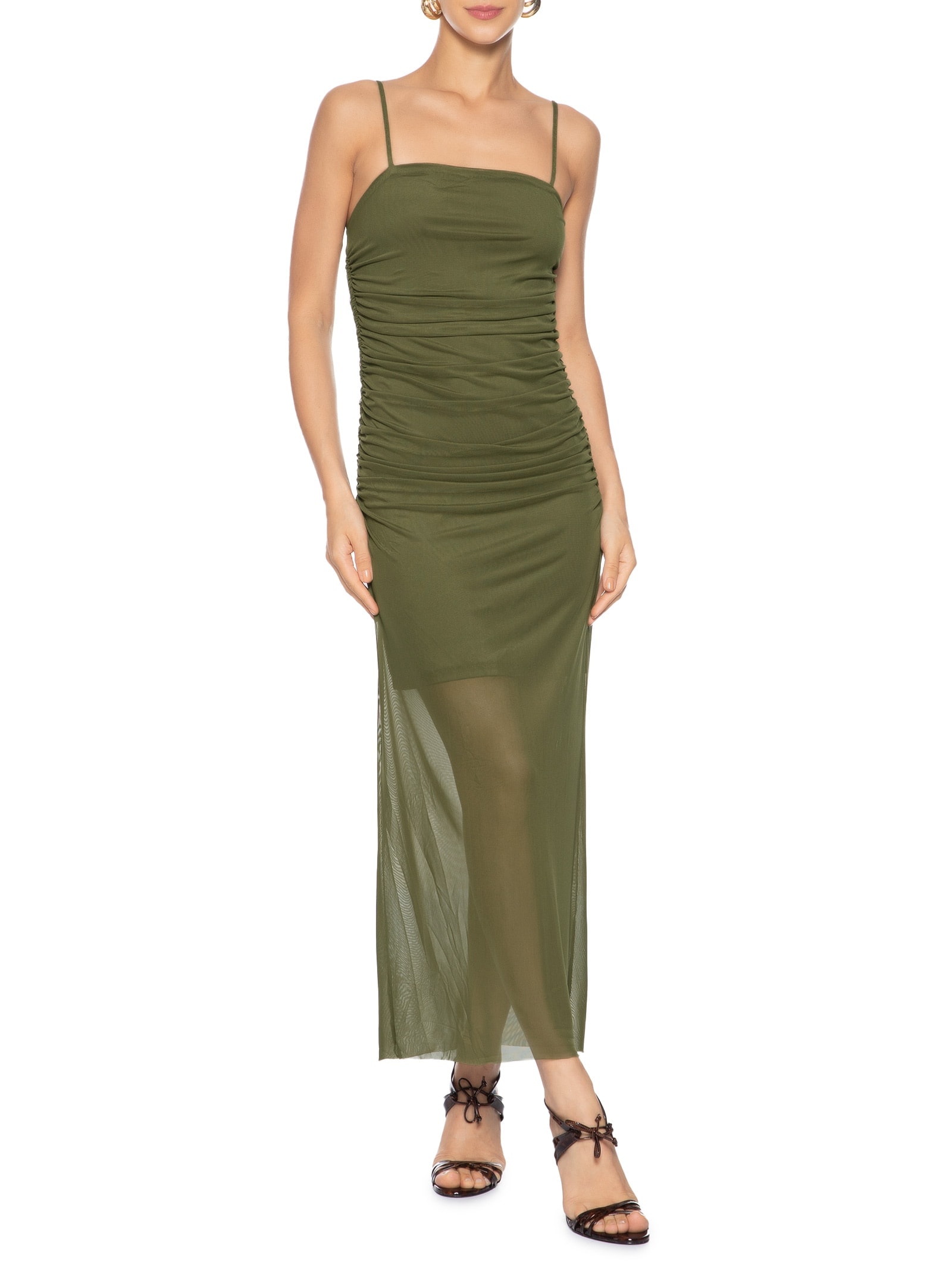 Vestido Midi Drapeado Verde Market 33