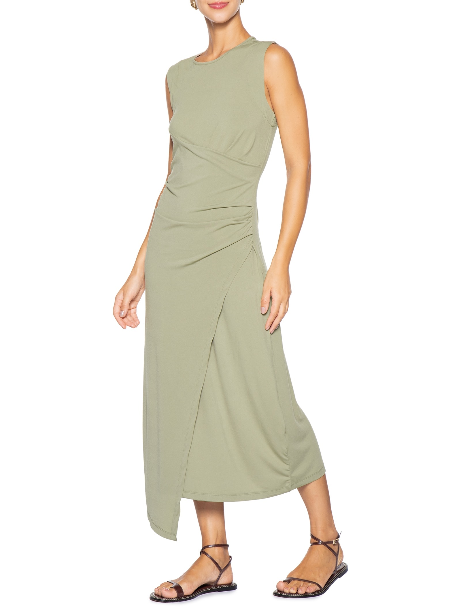 Vestido Midi Drapeado Verde Basiq