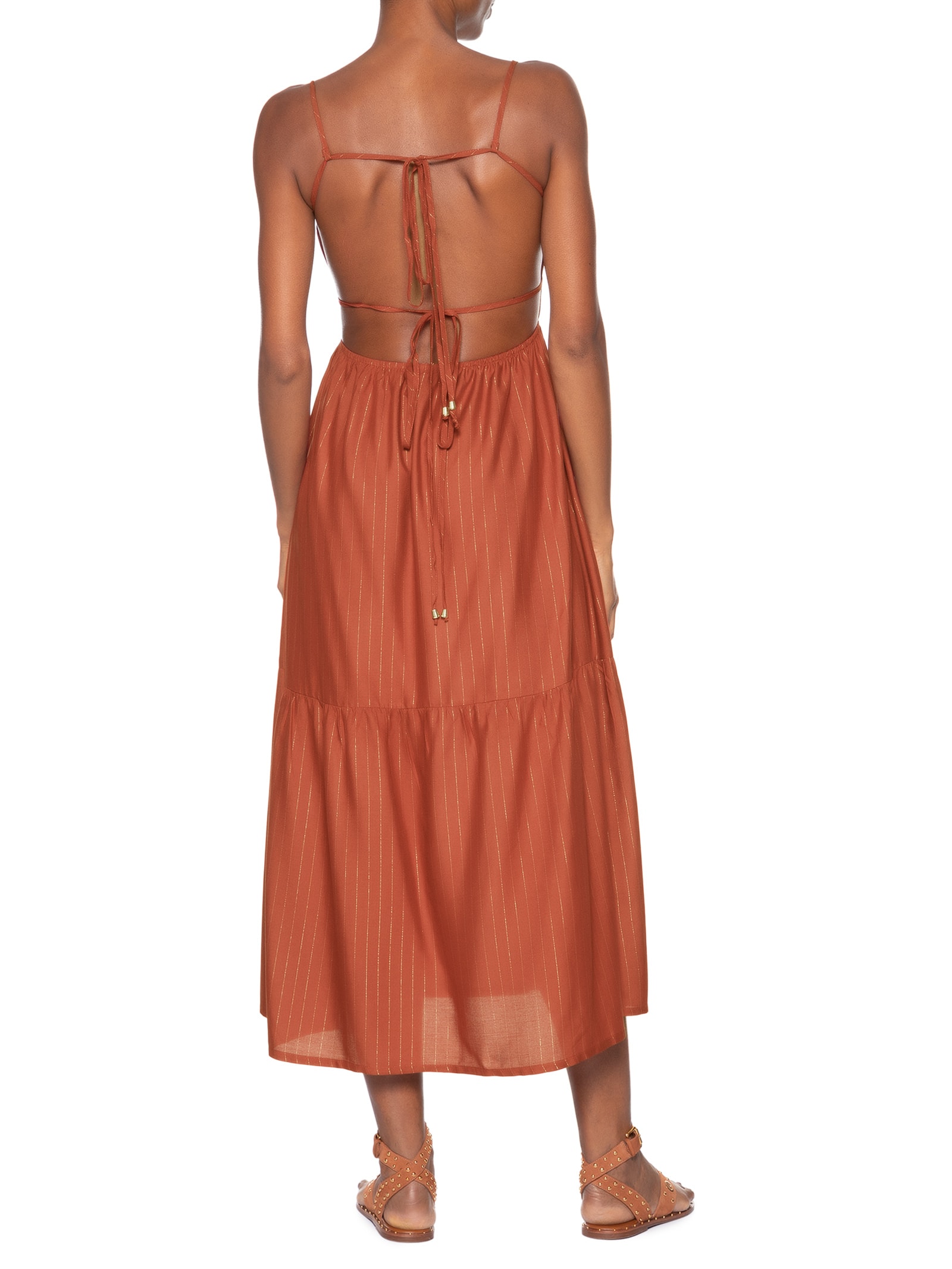 Vestido Midi Elástico Busto Marrom Cacay