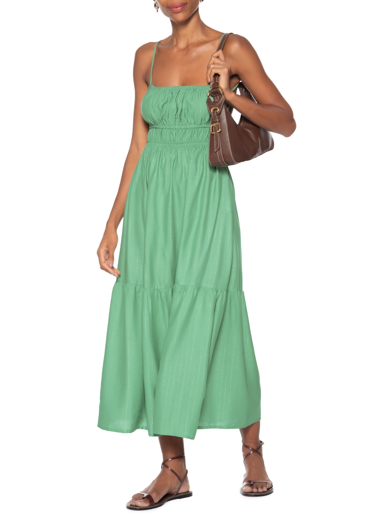 Vestido Midi Elástico Busto Verde Cacay