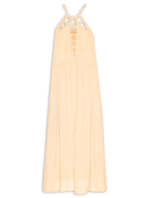 Vestido Midi Em Ggt Com Círculos Bordado – Amarelo