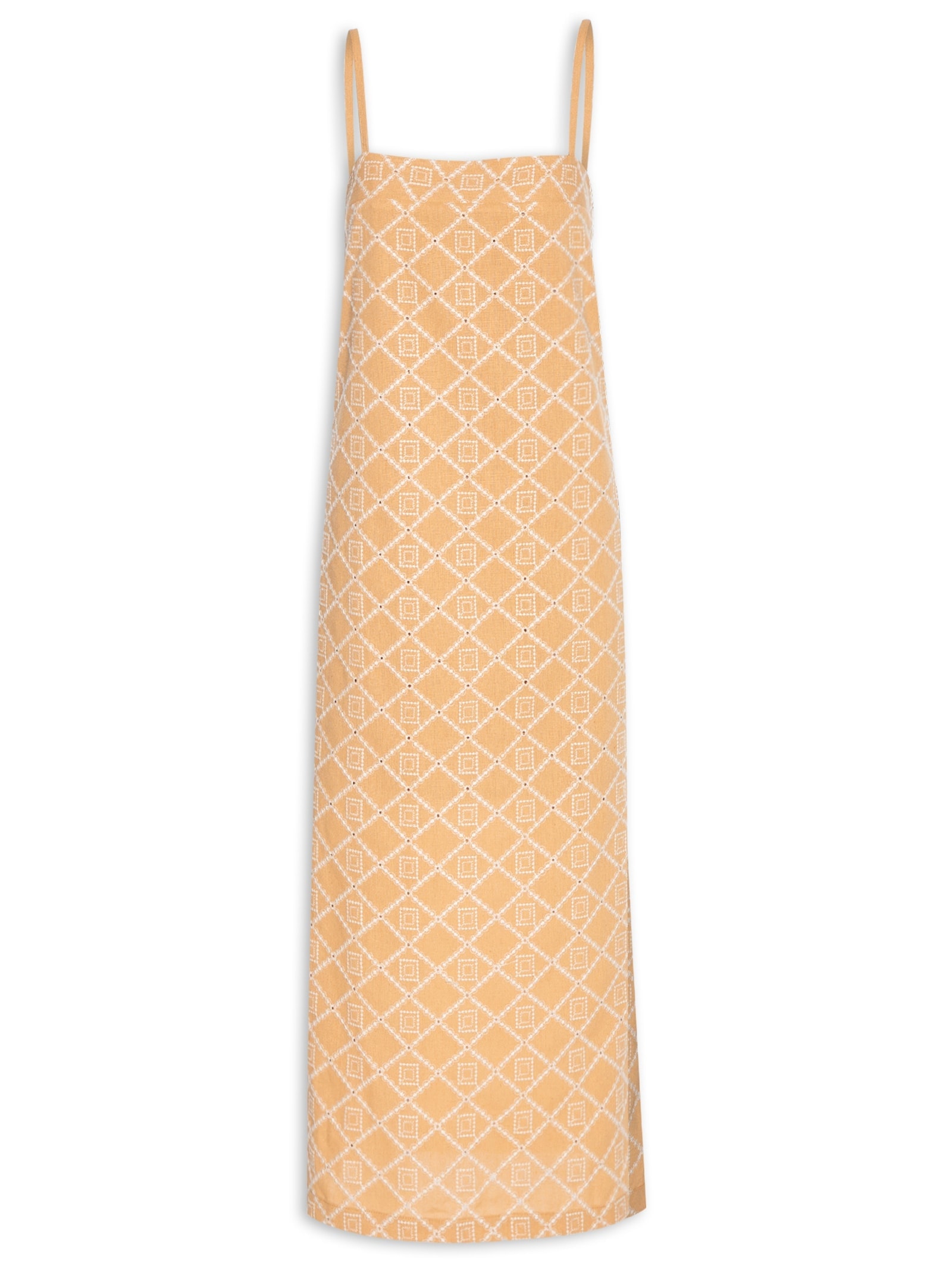 Vestido Midi Em Linho Bordado Bege '2Essential