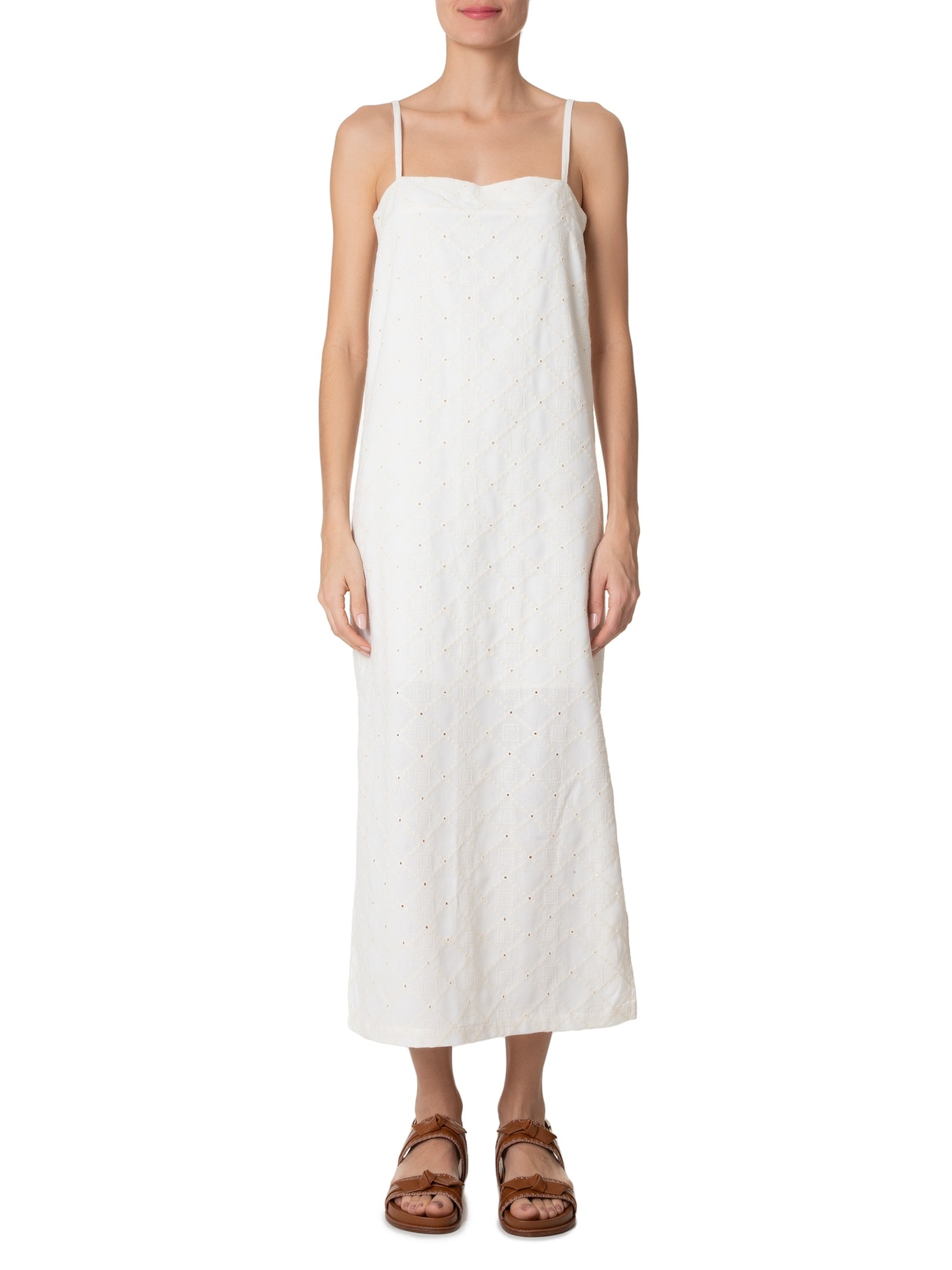 Vestido Midi Em Linho Bordado Off White '2Essential