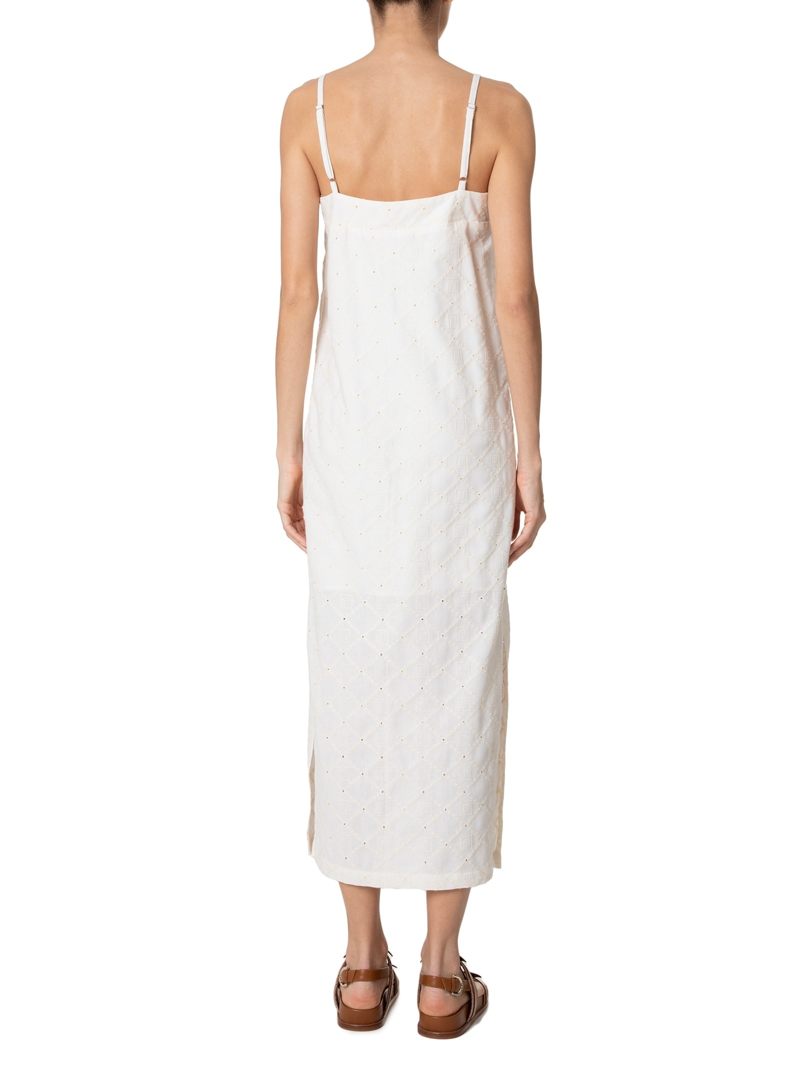 Vestido Midi Em Linho Bordado Off White '2Essential