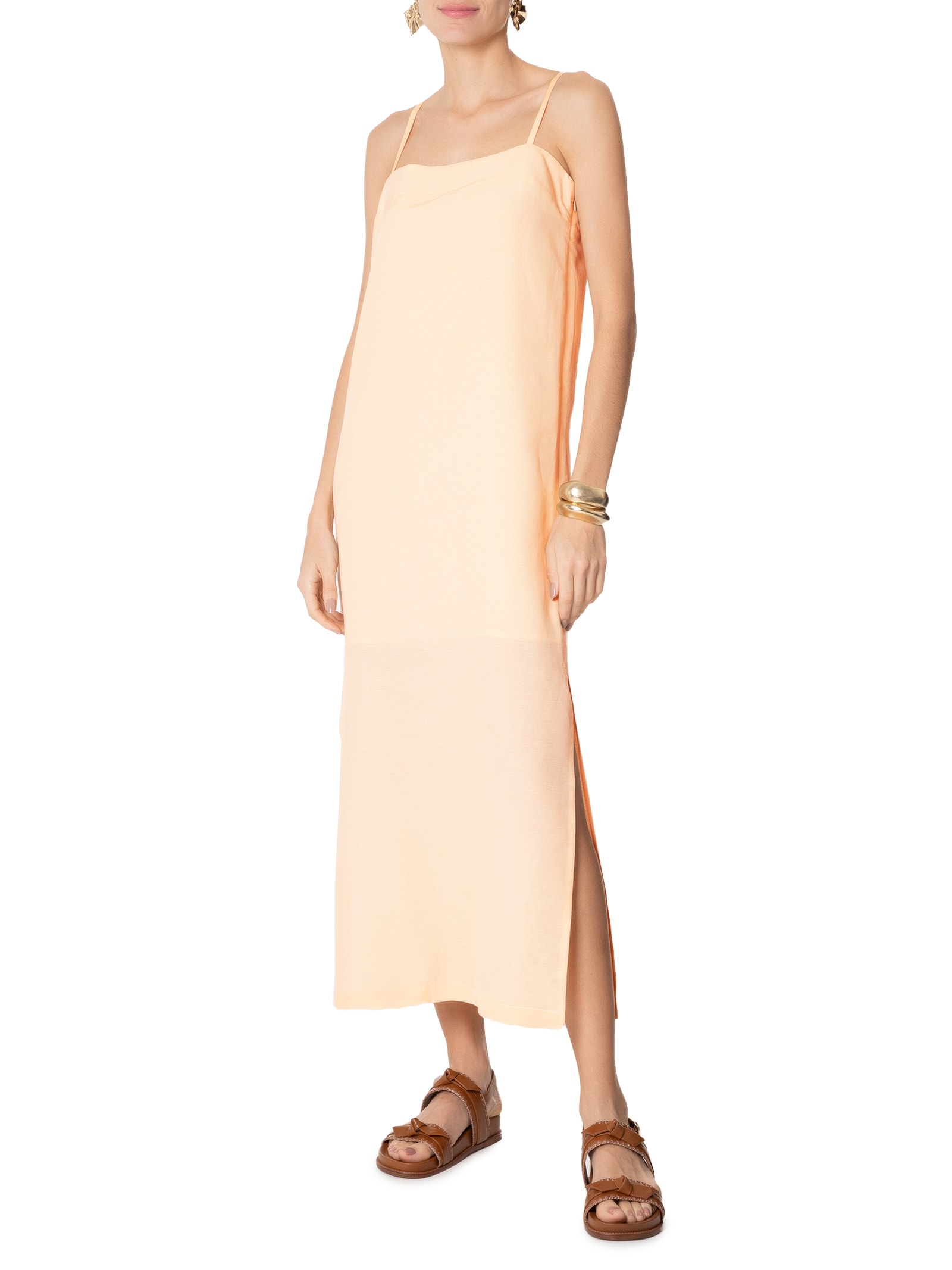 Vestido Midi Em Linho Misto Amarelo '2Essential