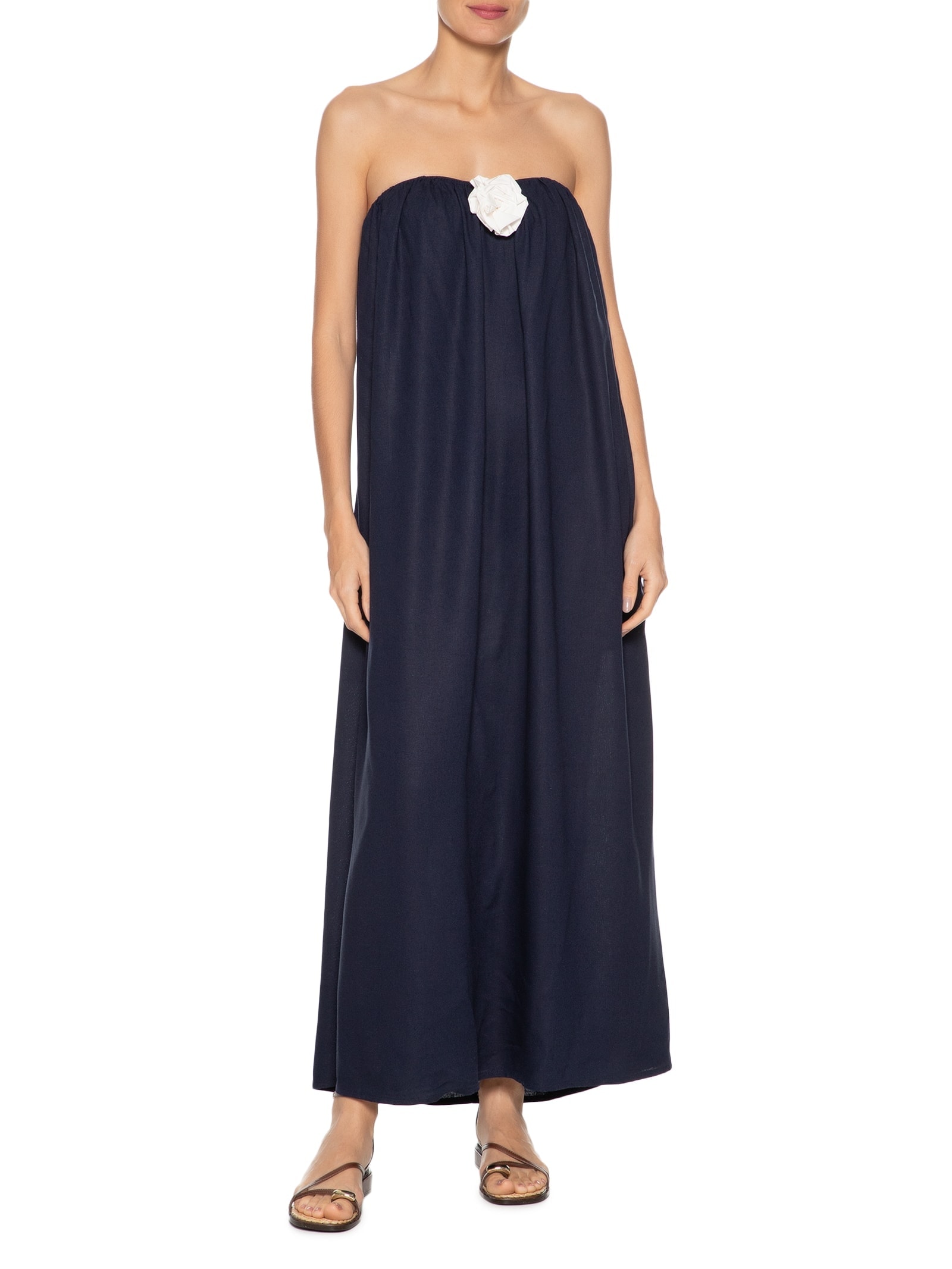 Vestido Midi Em Linho Misto Azul '2Essential