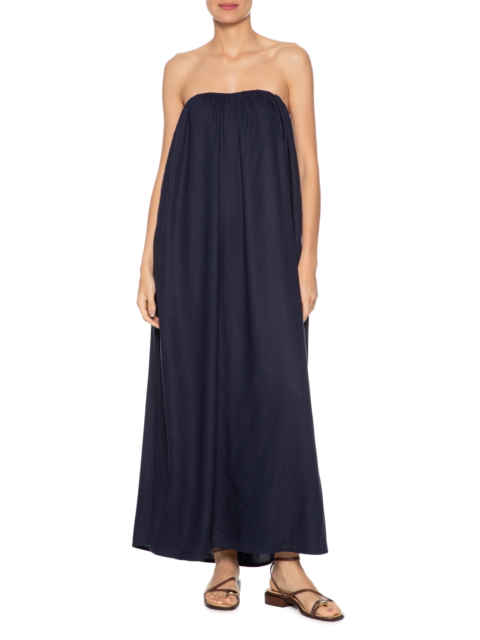 Vestido Midi Em Linho Misto Azul '2Essential