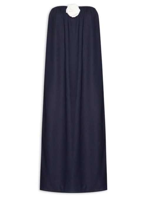 Vestido Midi Em Linho Misto – Azul