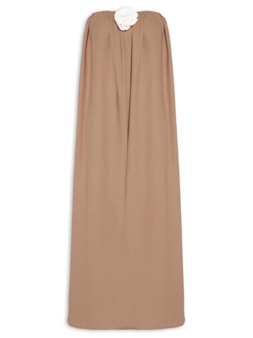 Vestido Midi Em Linho Misto – Marrom