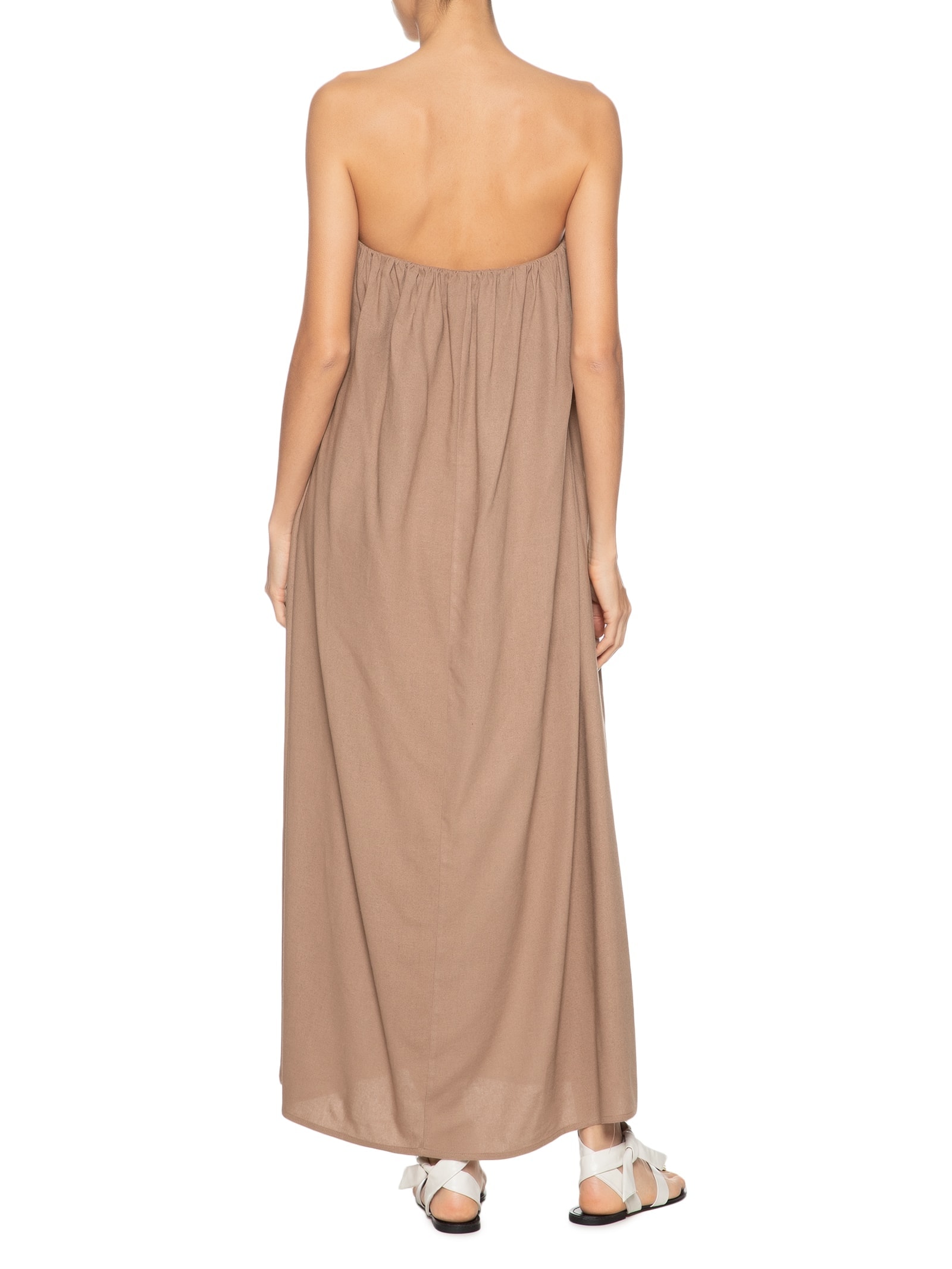 Vestido Midi Em Linho Misto Marrom '2Essential