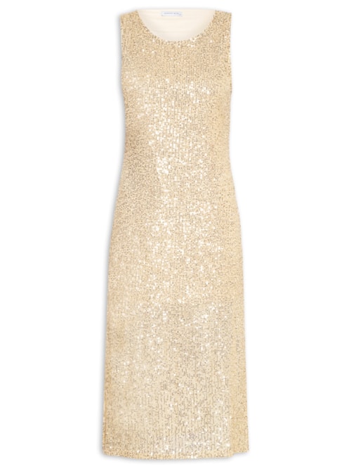 Vestido Midi Em Paetê – Dourado