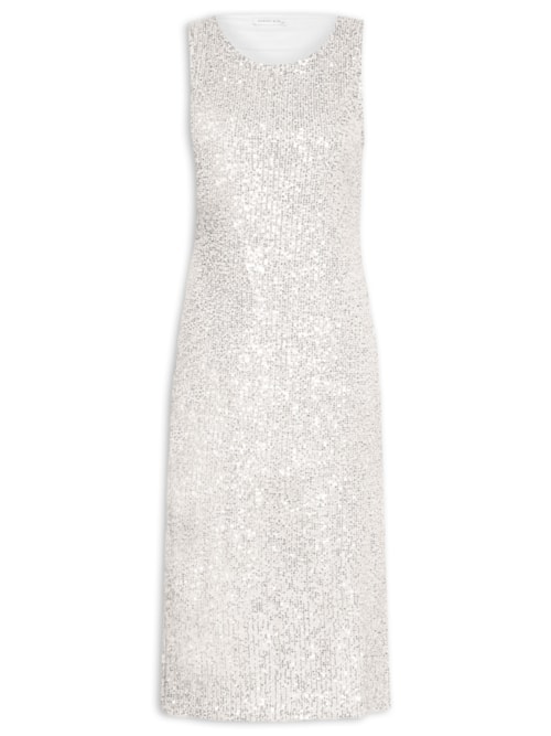Vestido Midi Em Paetê – Prata