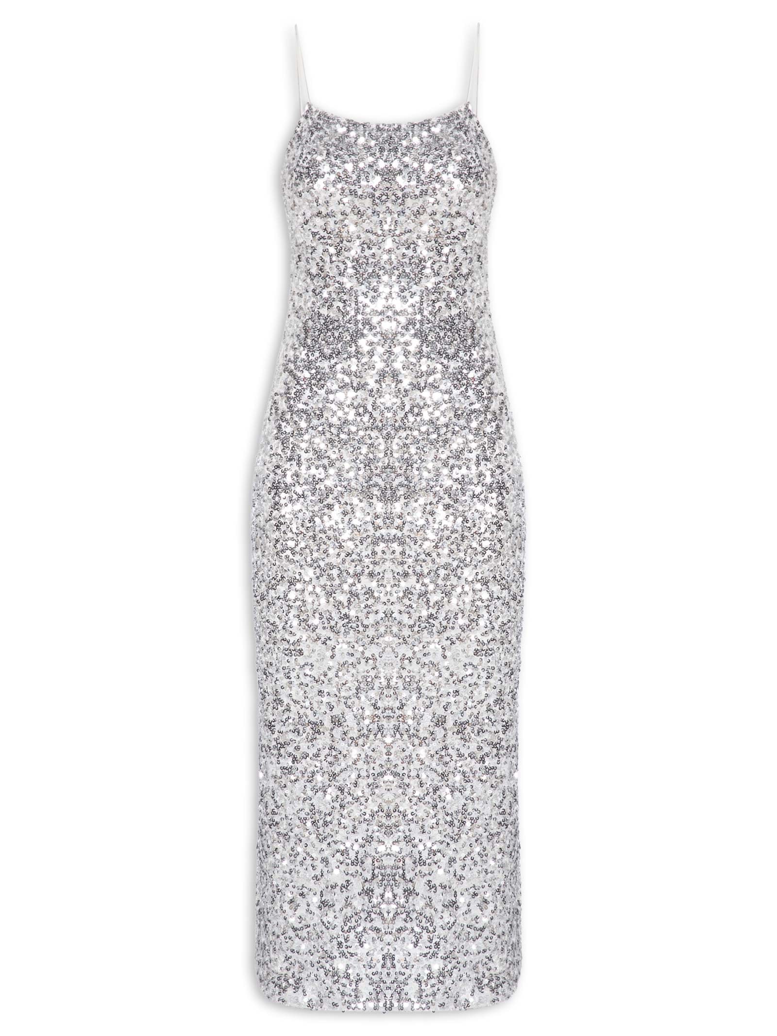 Vestido Midi Em Paetê Prateado Market 33