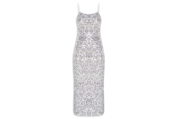 Vestido Midi Em Paetê - Prateado