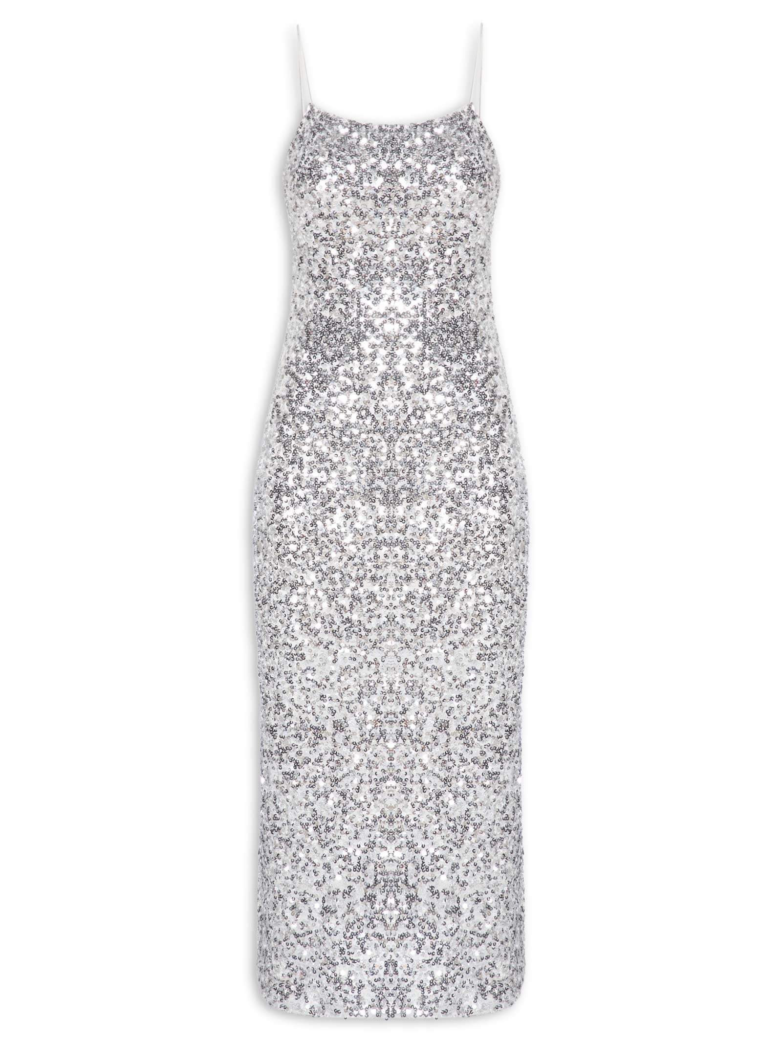 Vestido Midi Em Paetê Prateado Market 33