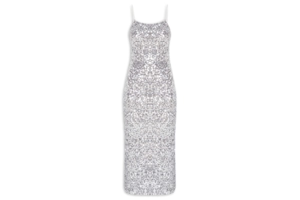 Vestido Midi Em Paetê - Prateado