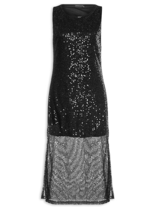 Vestido Midi Em Paetê – Preto