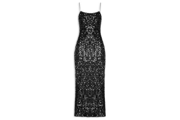 Vestido Midi Em Paetê - Preto