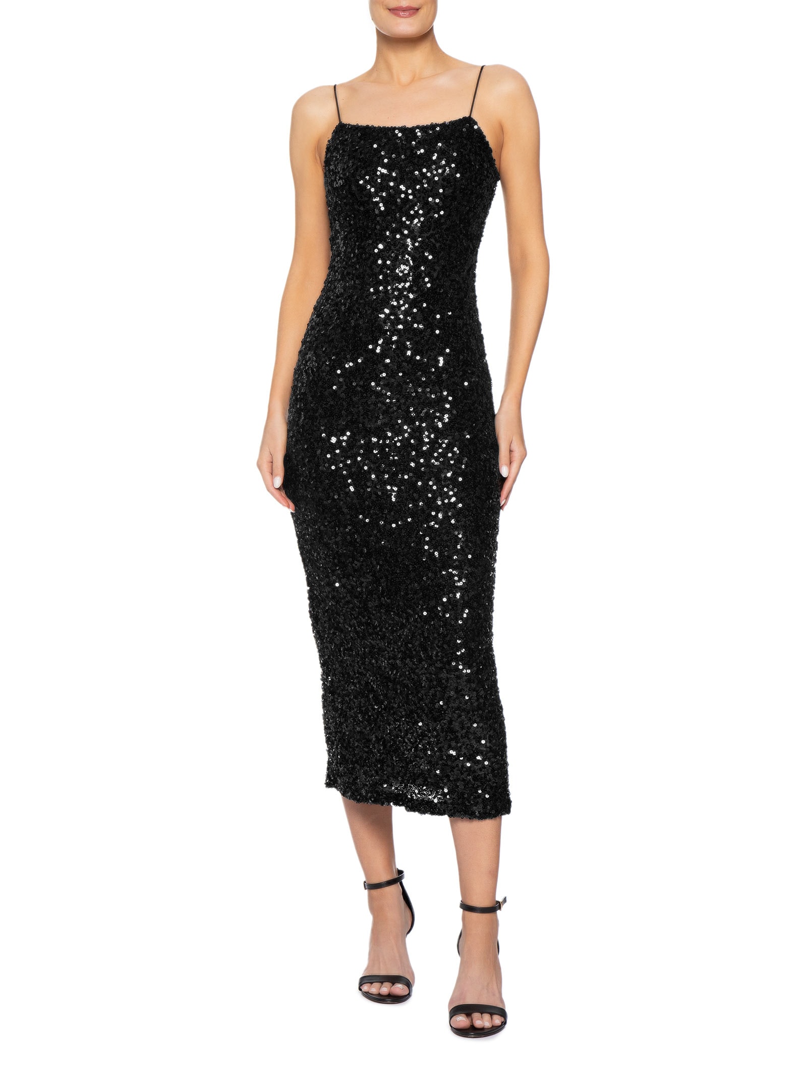 Vestido Midi Em Paetê Preto Market 33