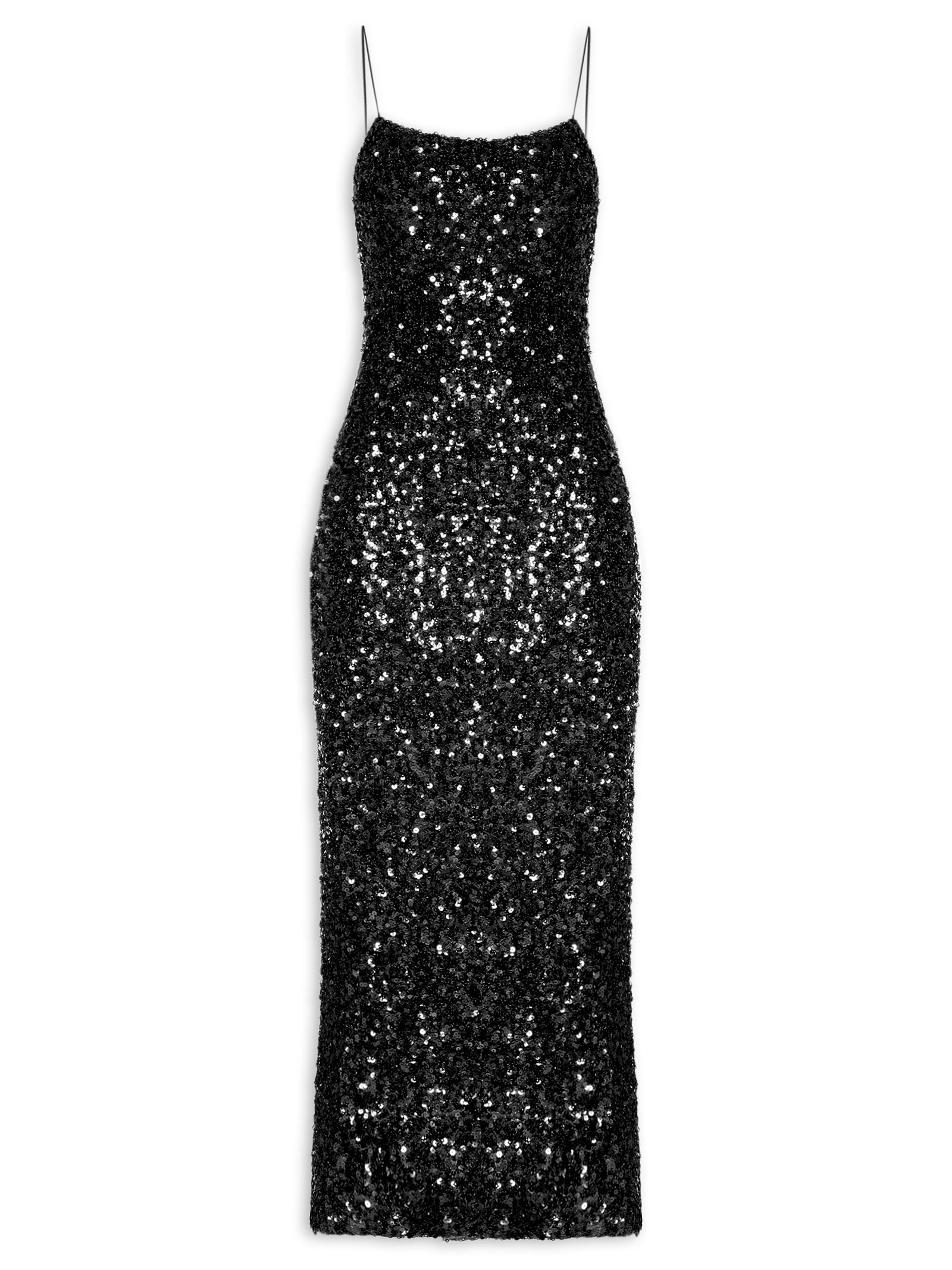 Vestido Midi Em Paetê Preto Market 33