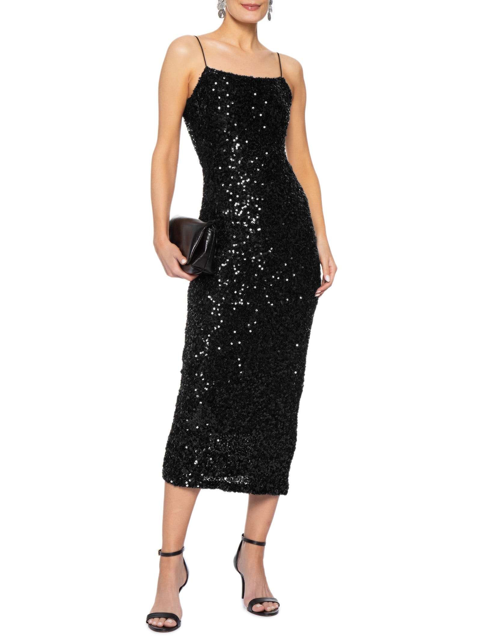 Vestido Midi Em Paetê Preto Market 33