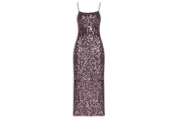 Vestido Midi Em Paetê - Rosa