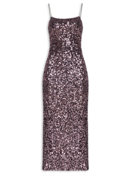 Vestido Midi Em Paetê - Rosa